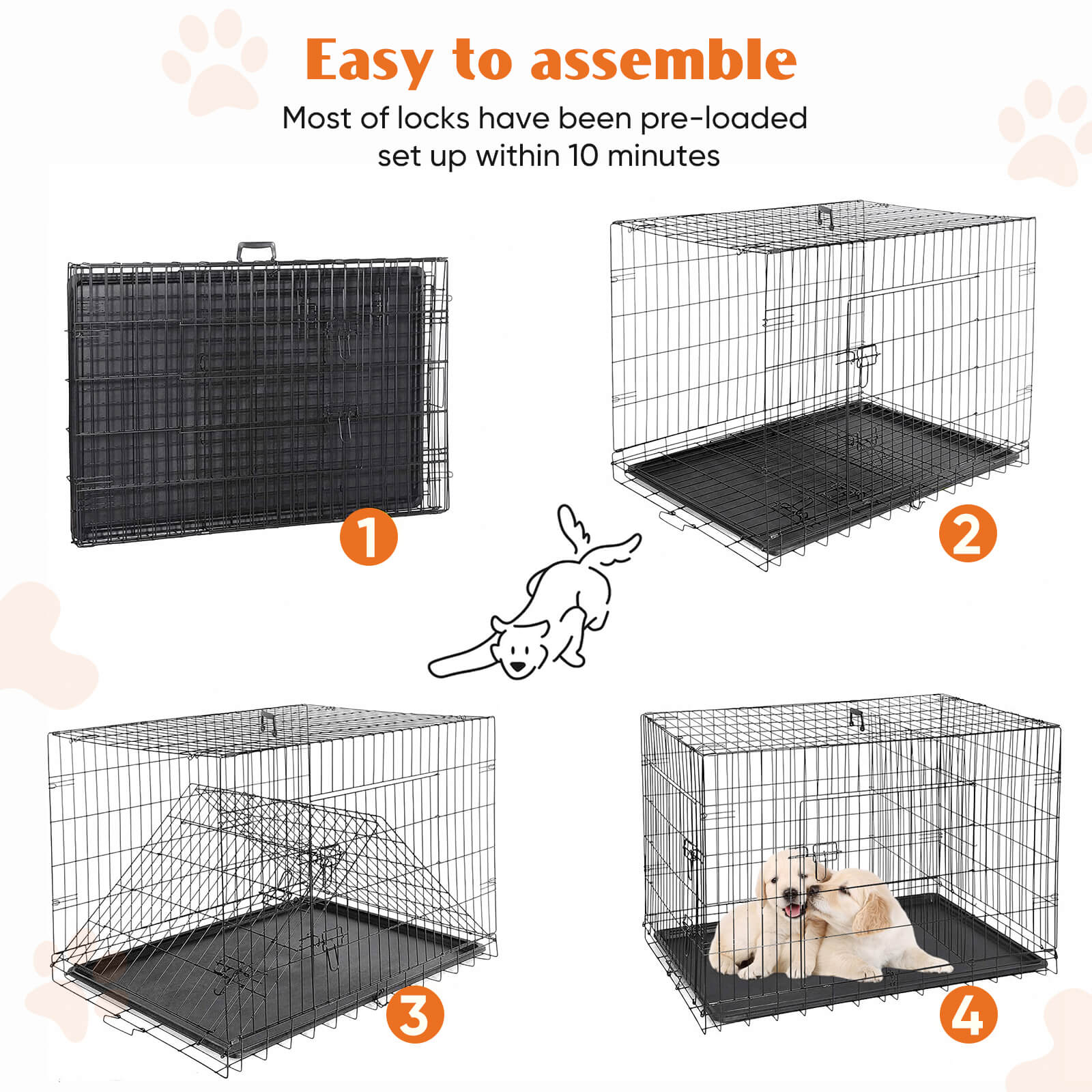 Dog Crate Double Door with Divider Foldable Indoor/Outdoor