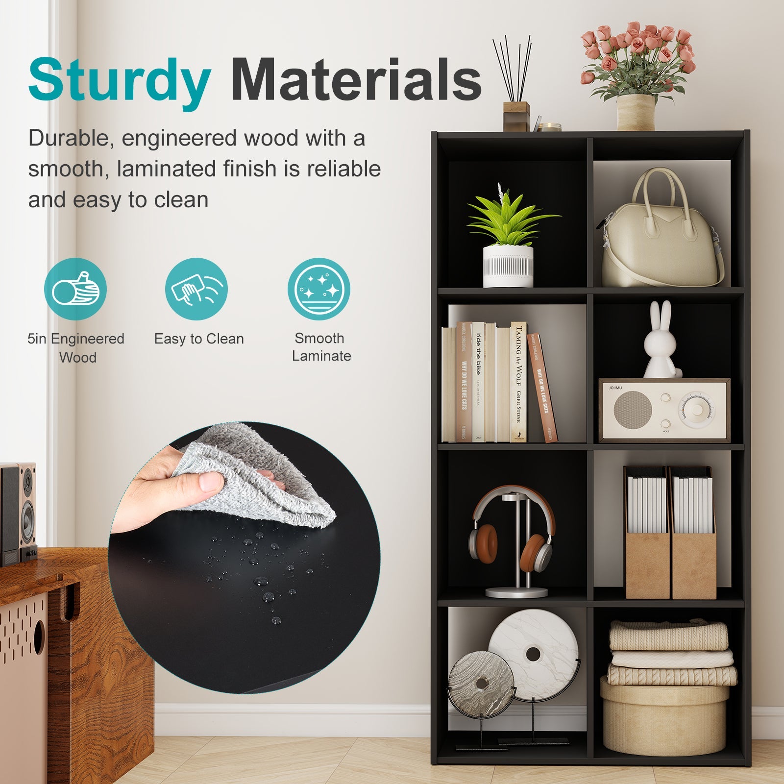 EDX Storage Organizer, Open Cube Storage Bookcase with 3 Removable Back Panels for Living Room, Bedroom & Office