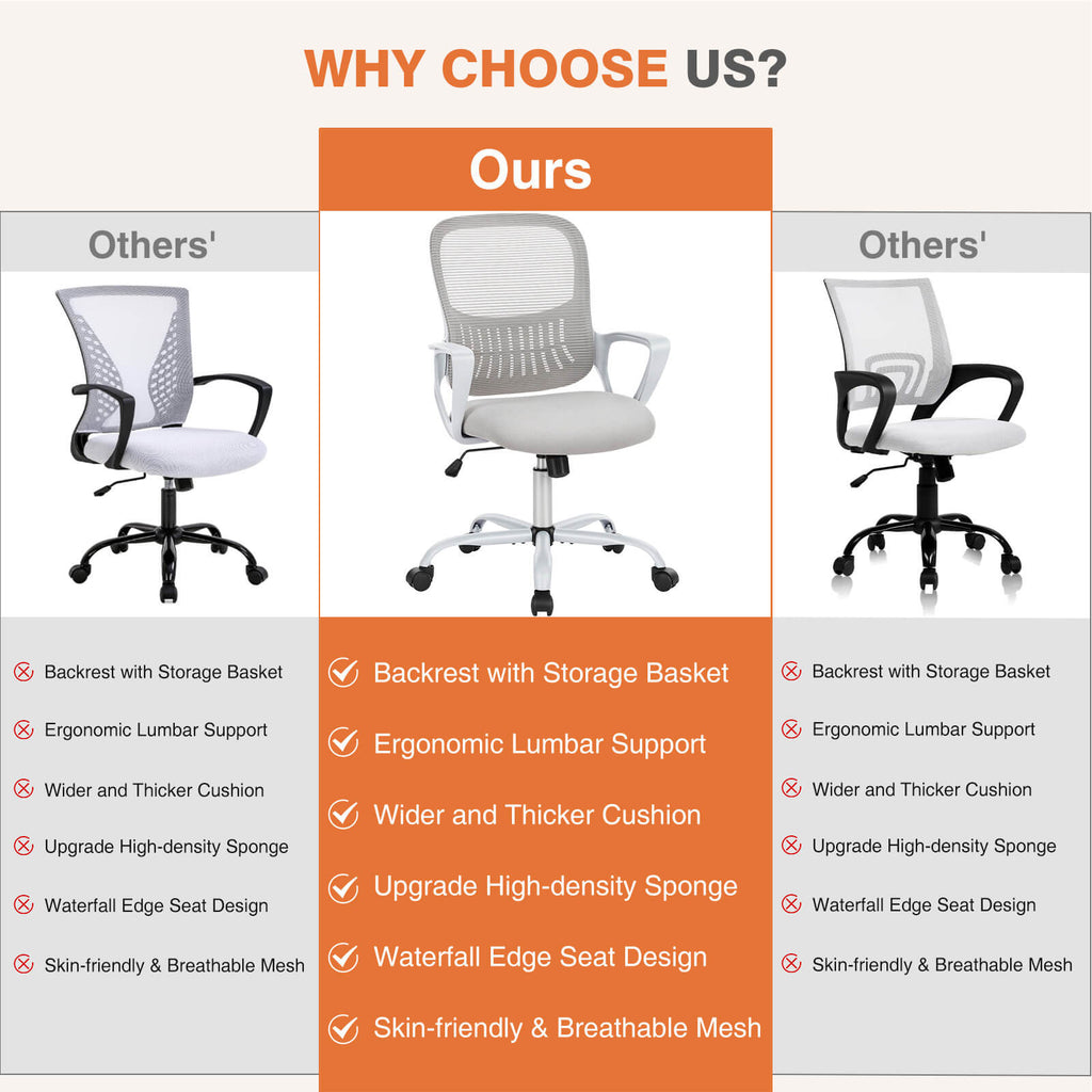 Office Chair with Lumbar Support and Armrests
