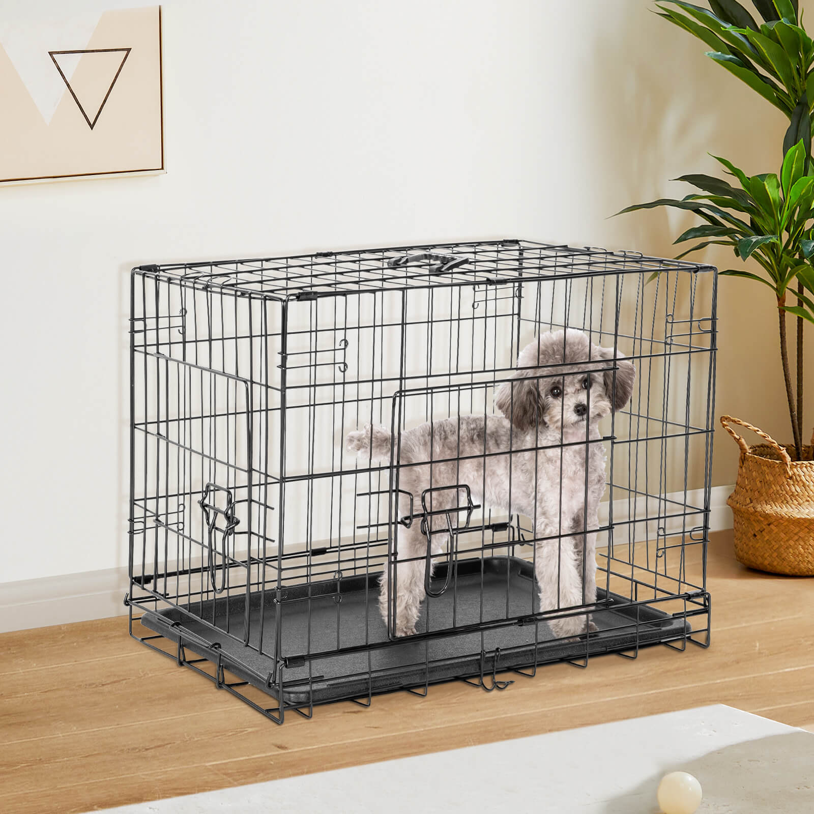Dog Crate Double Door with Divider Foldable Indoor/Outdoor