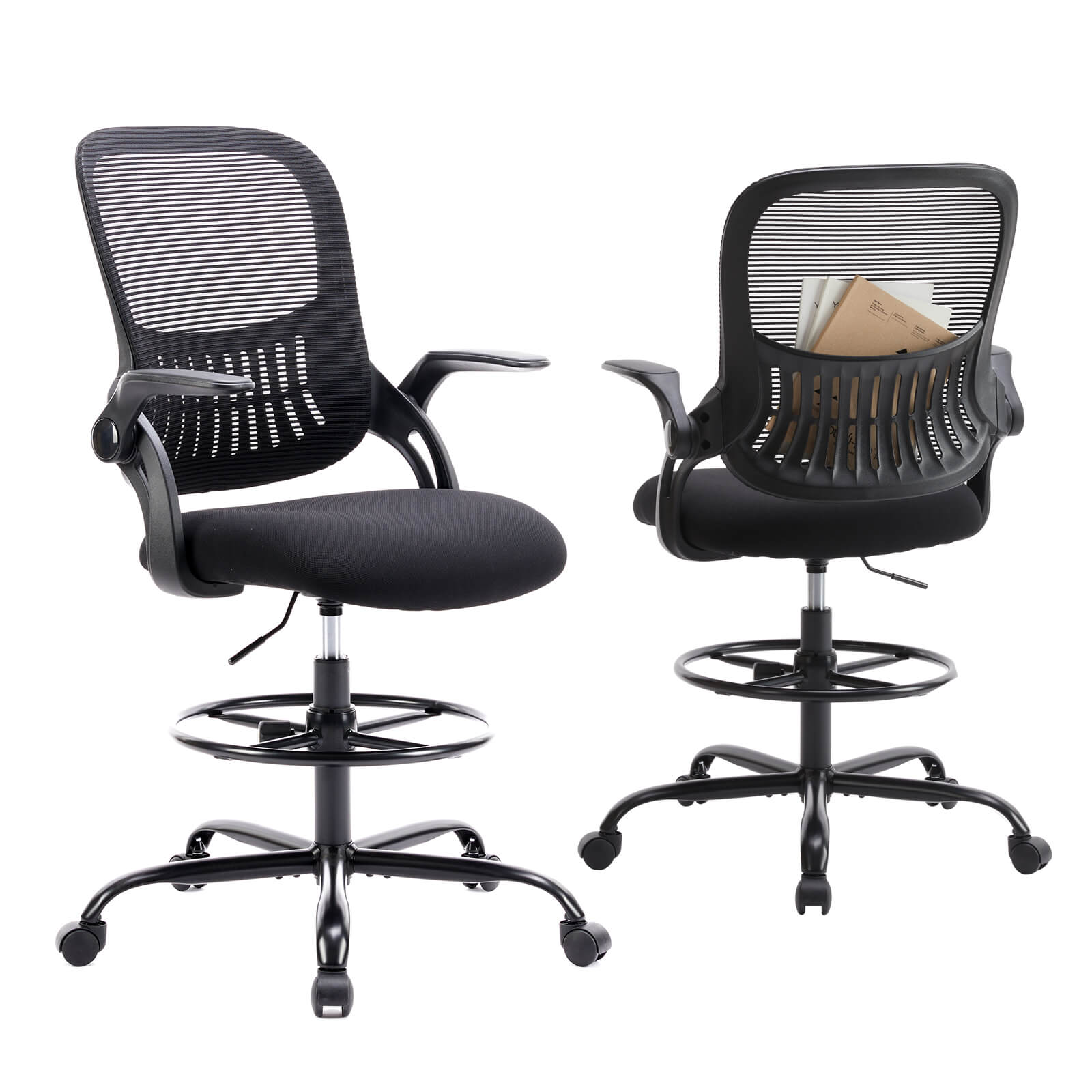 Office Chair with Reversible Armrest Lumbar Support