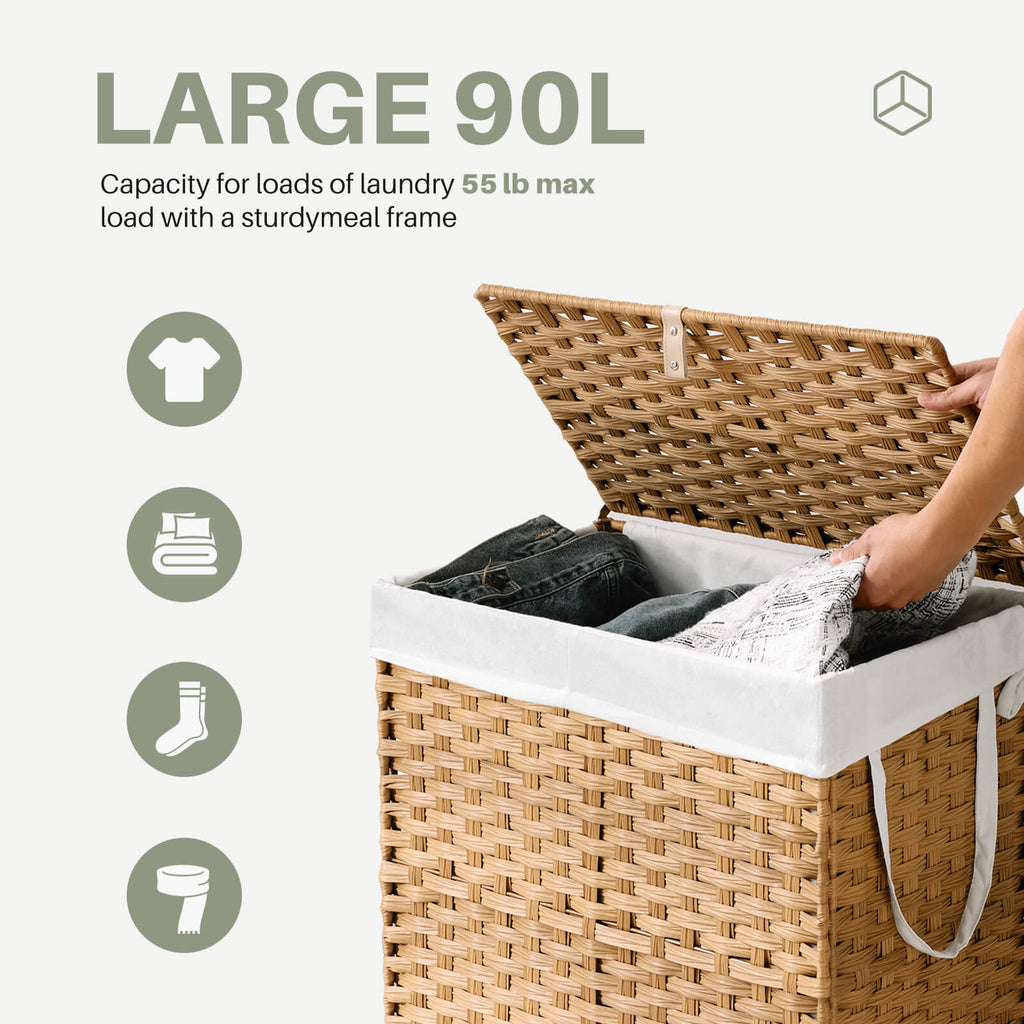 Collapsible Rattan Laundry Hamper for Laundry Room