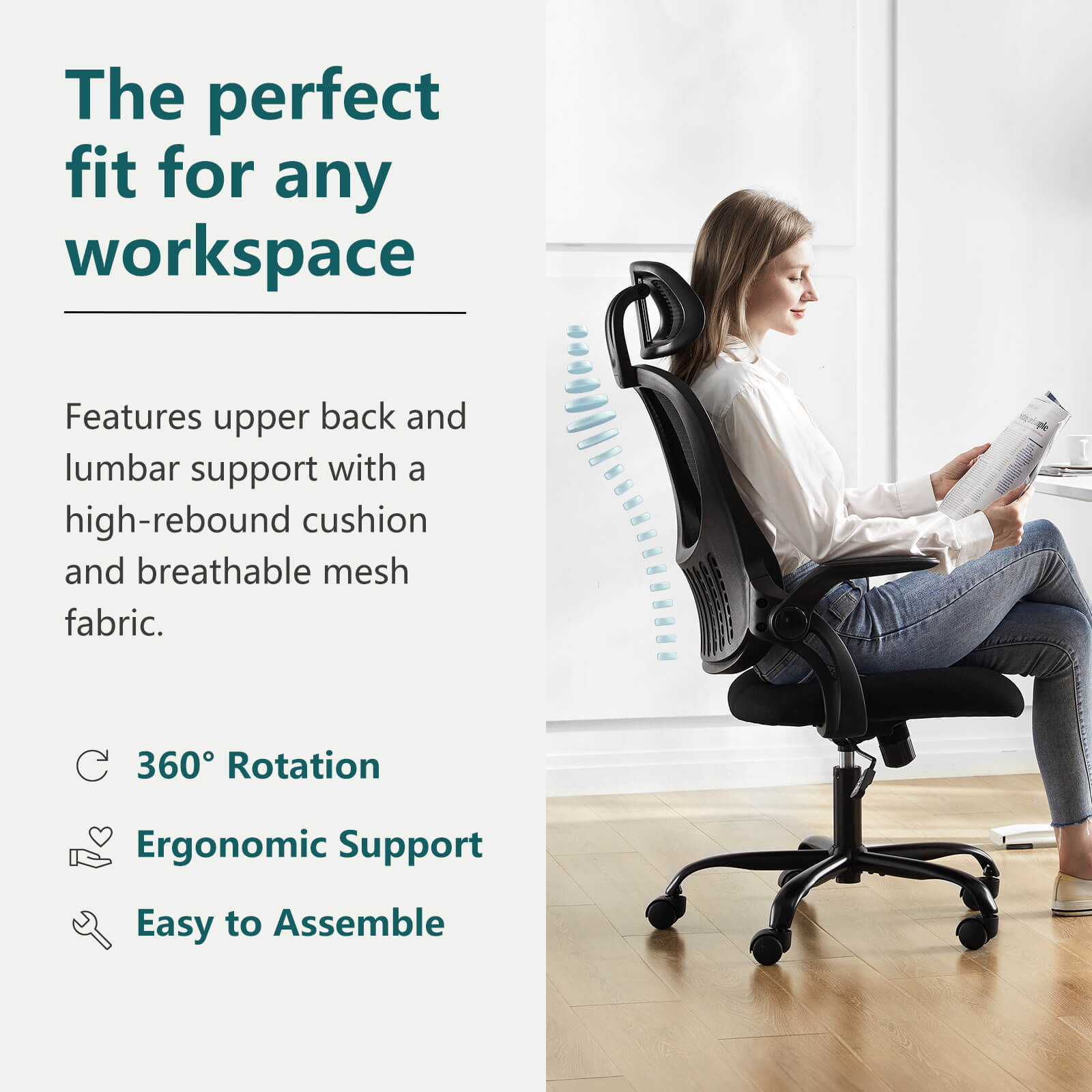 Office Chair High Back with Adjustable Headrest for Office