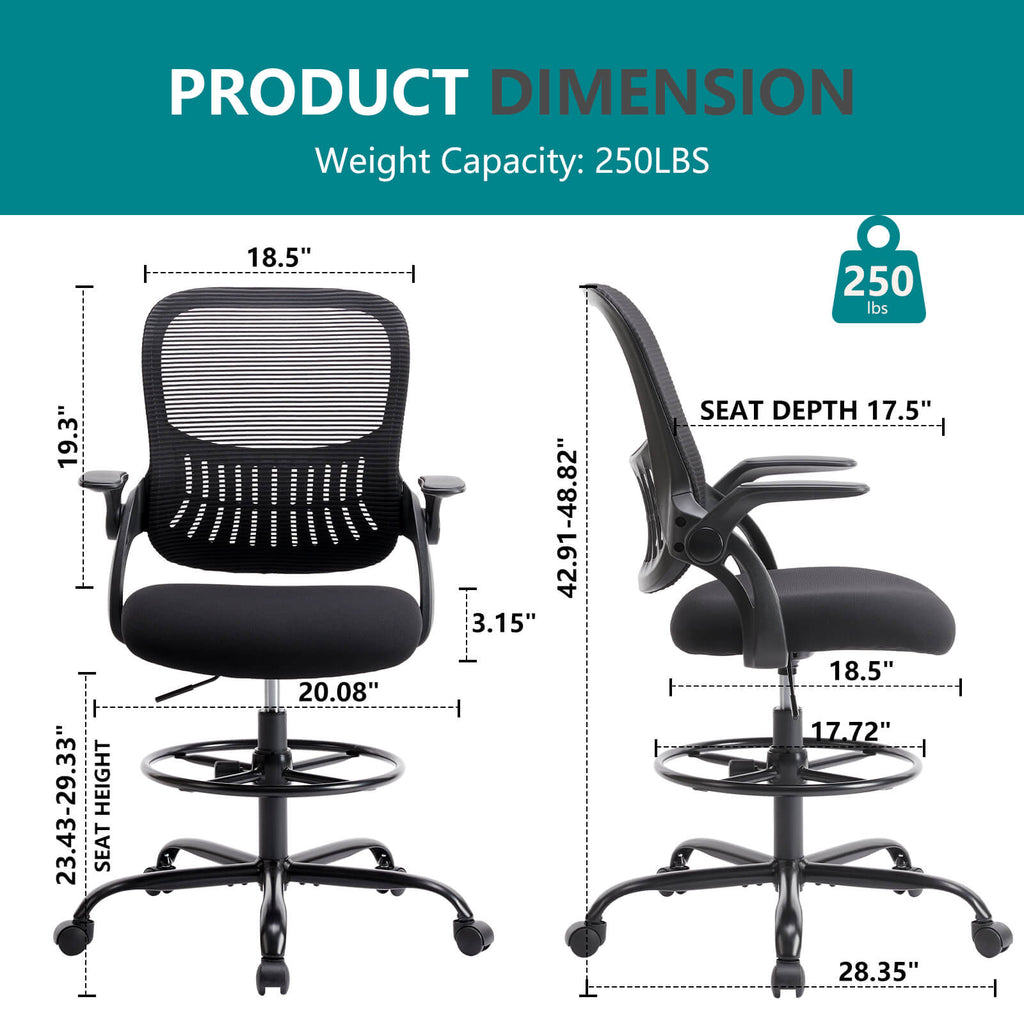 Office Chair with Reversible Armrest Lumbar Support