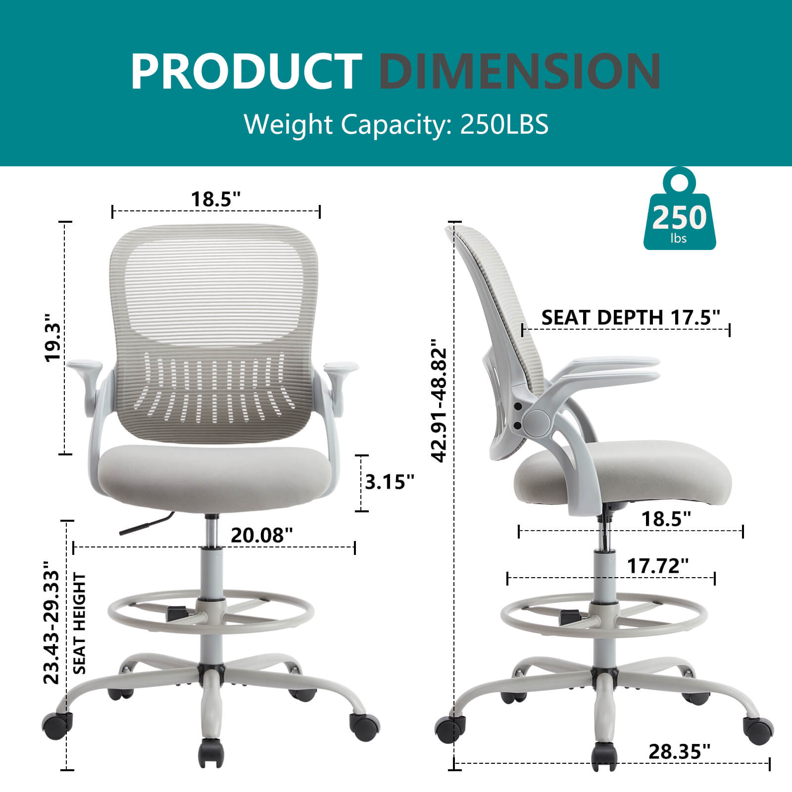 Office Chair with Reversible Armrest Lumbar Support