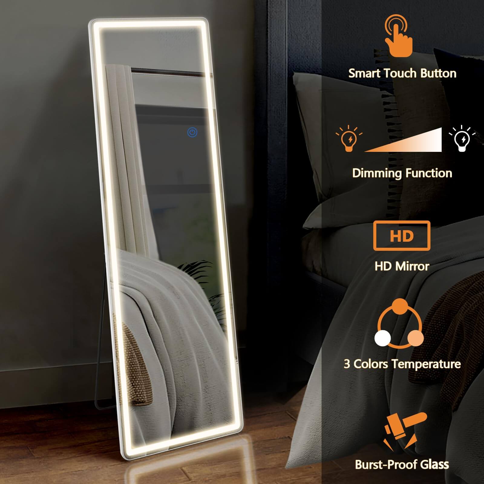 3-Color LED Illuminated Mirror for Indoors