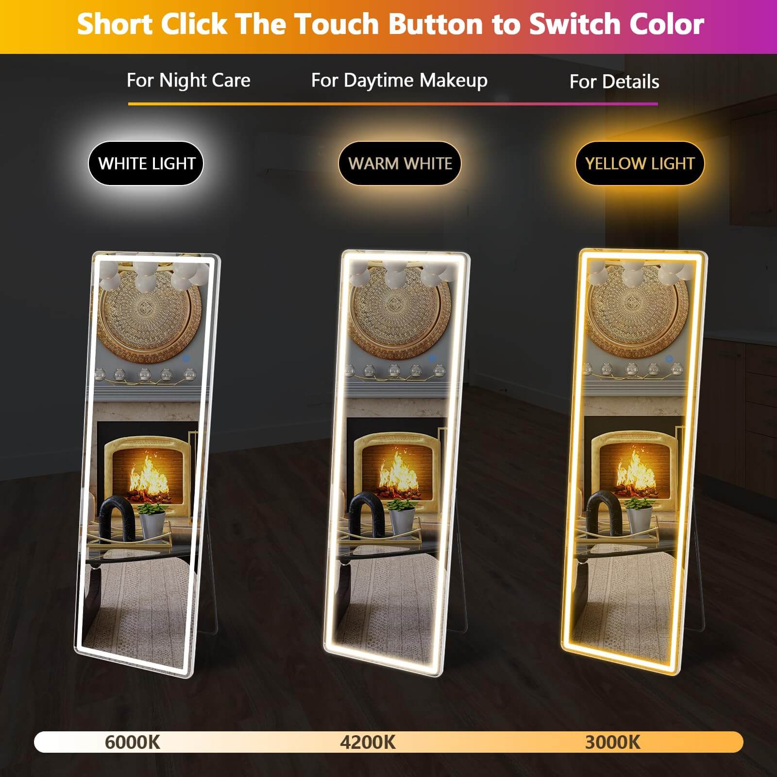 3-Color LED Illuminated Mirror for Indoors