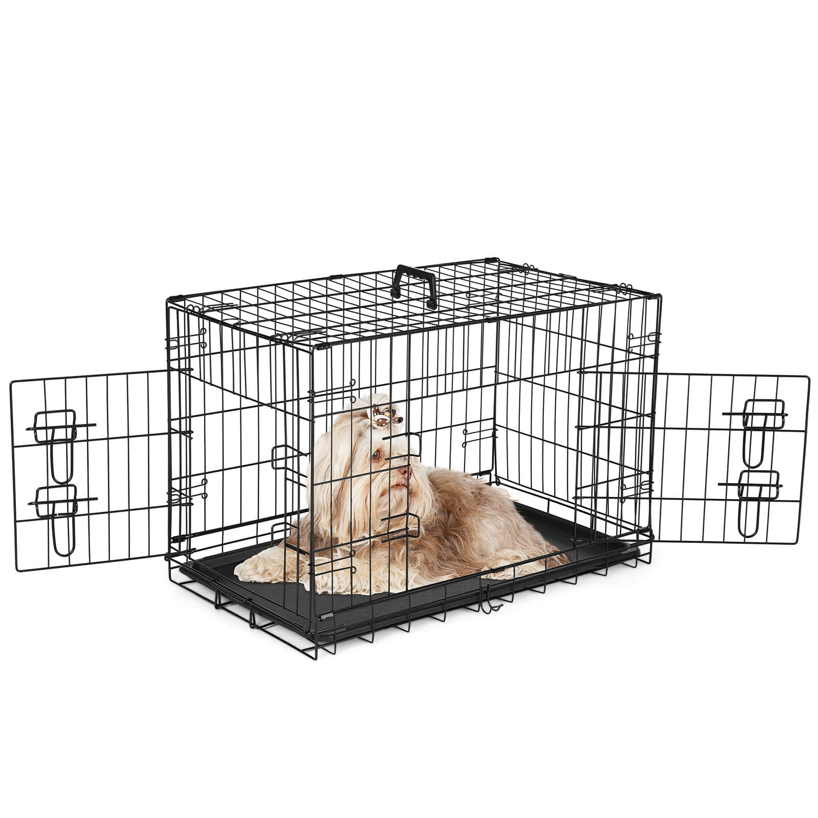 Dog Crate Double Door with Divider Foldable Indoor/Outdoor