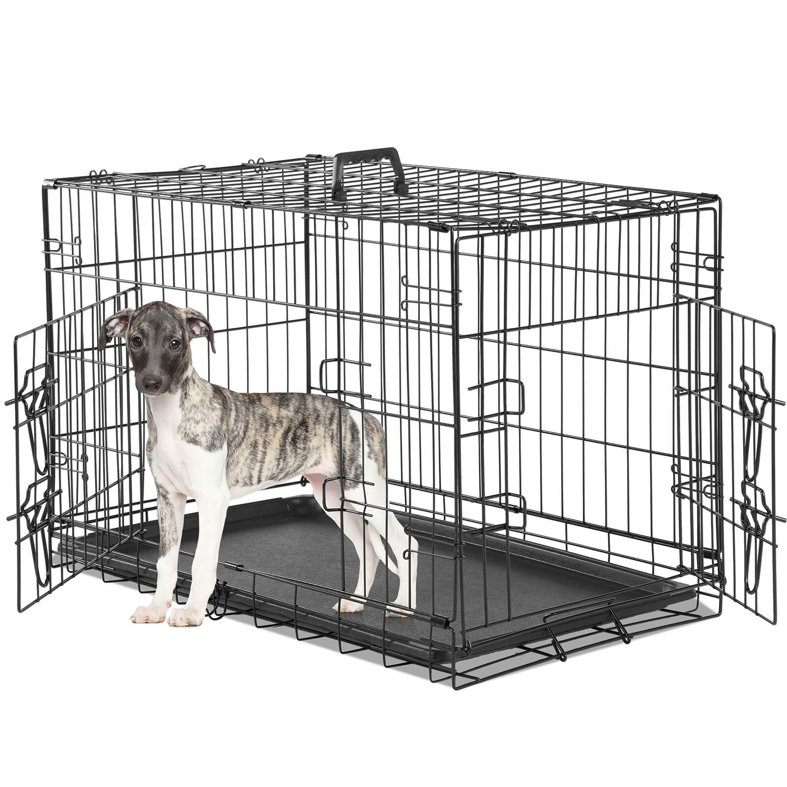 Dog Crate Double Door with Divider Foldable Indoor/Outdoor