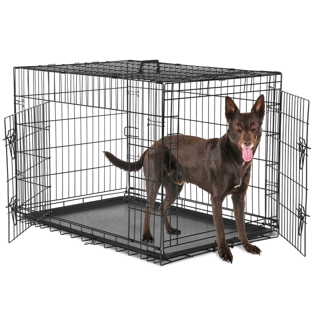 Dog Crate Double Door with Divider Foldable Indoor/Outdoor