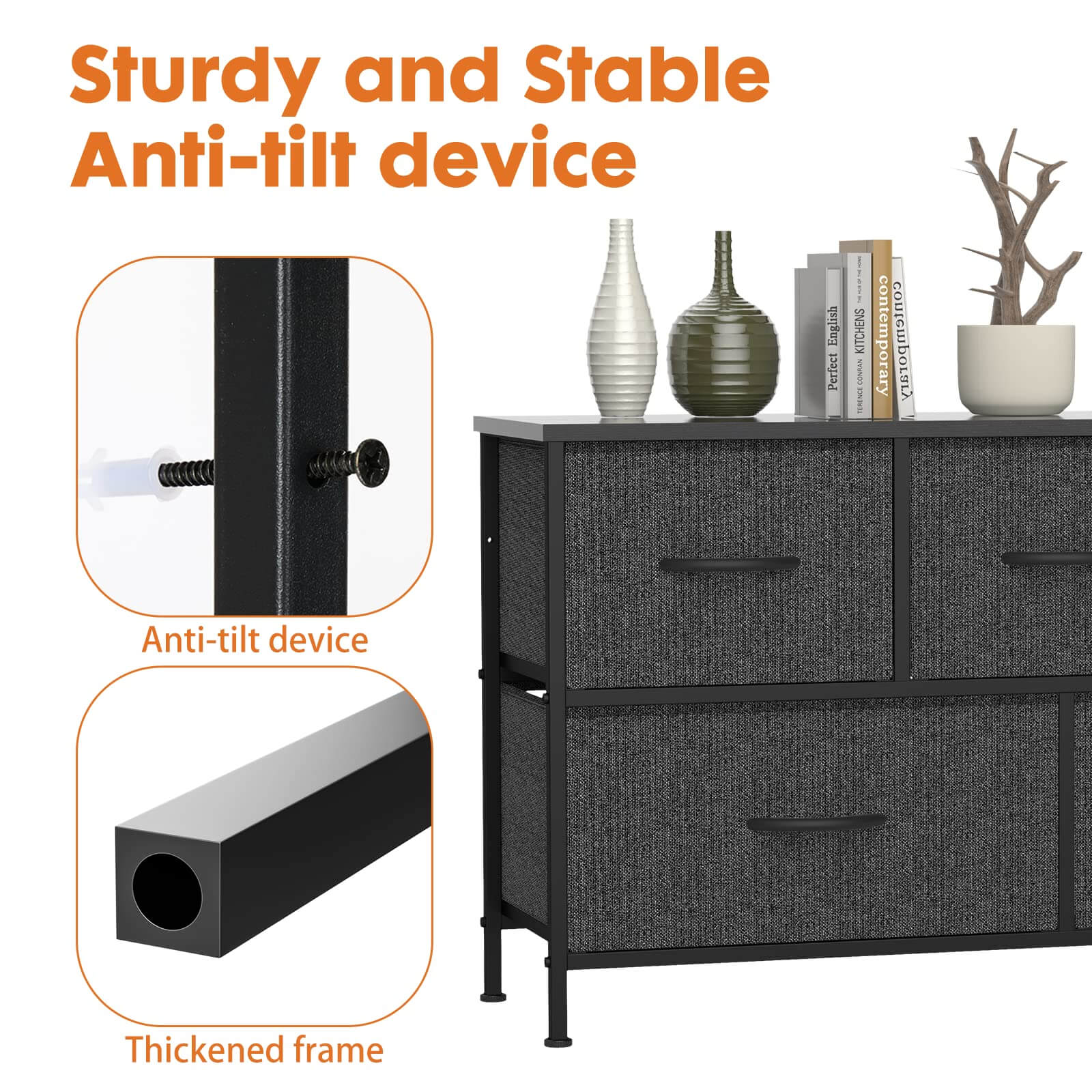 Storage Cabinet with Metal Frame for Bedroom Dresser