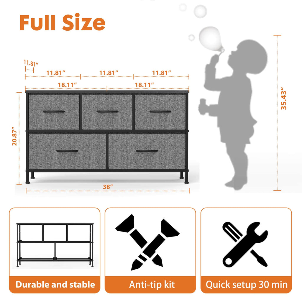 Storage Cabinet with Metal Frame for Bedroom Dresser