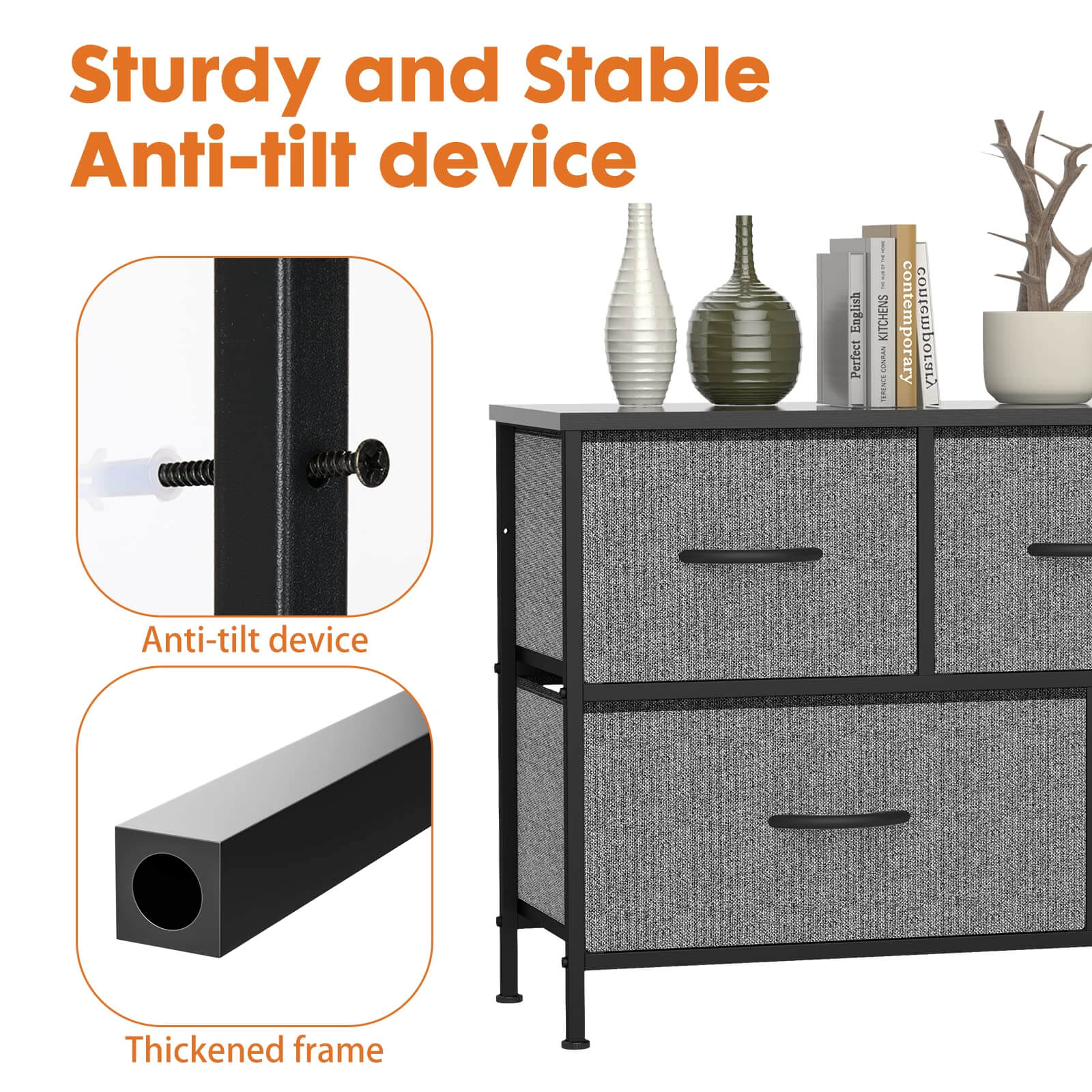 Storage Cabinet with Metal Frame for Bedroom Dresser