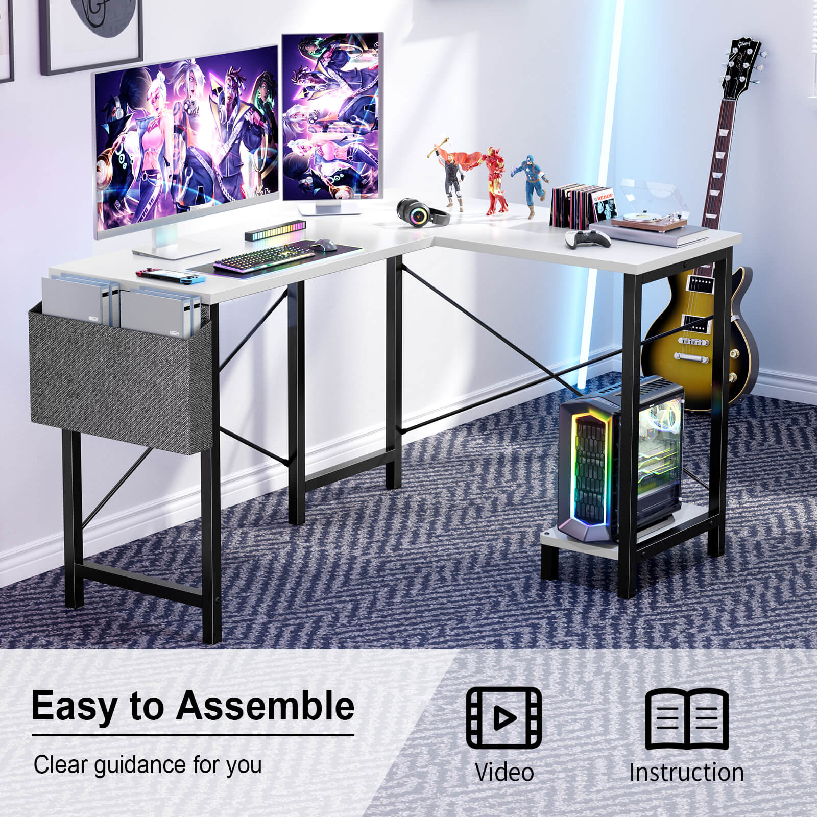 Play Table, L-Shape with Stand Side Pocket for Home