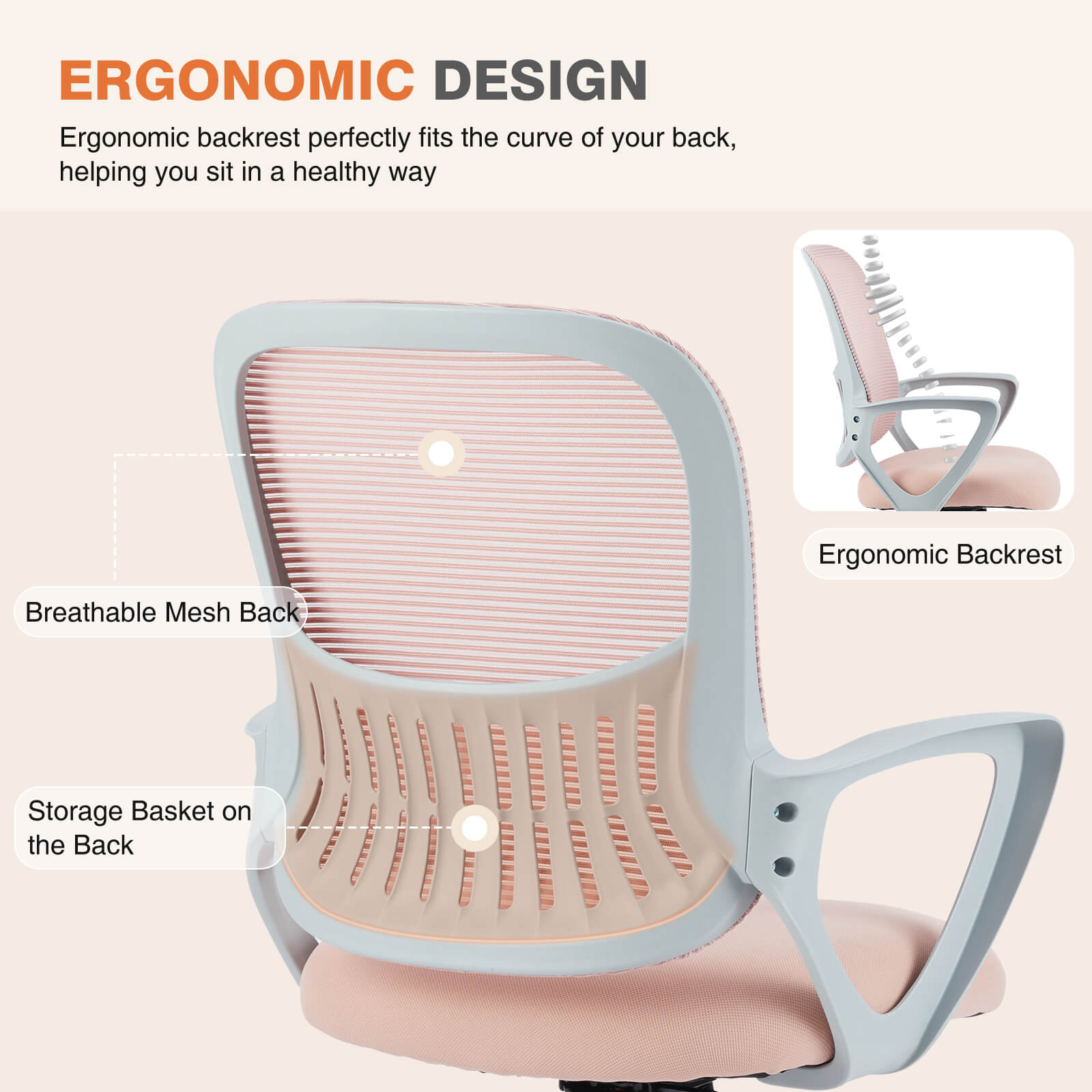 Office Chair with Lumbar Support and Armrests