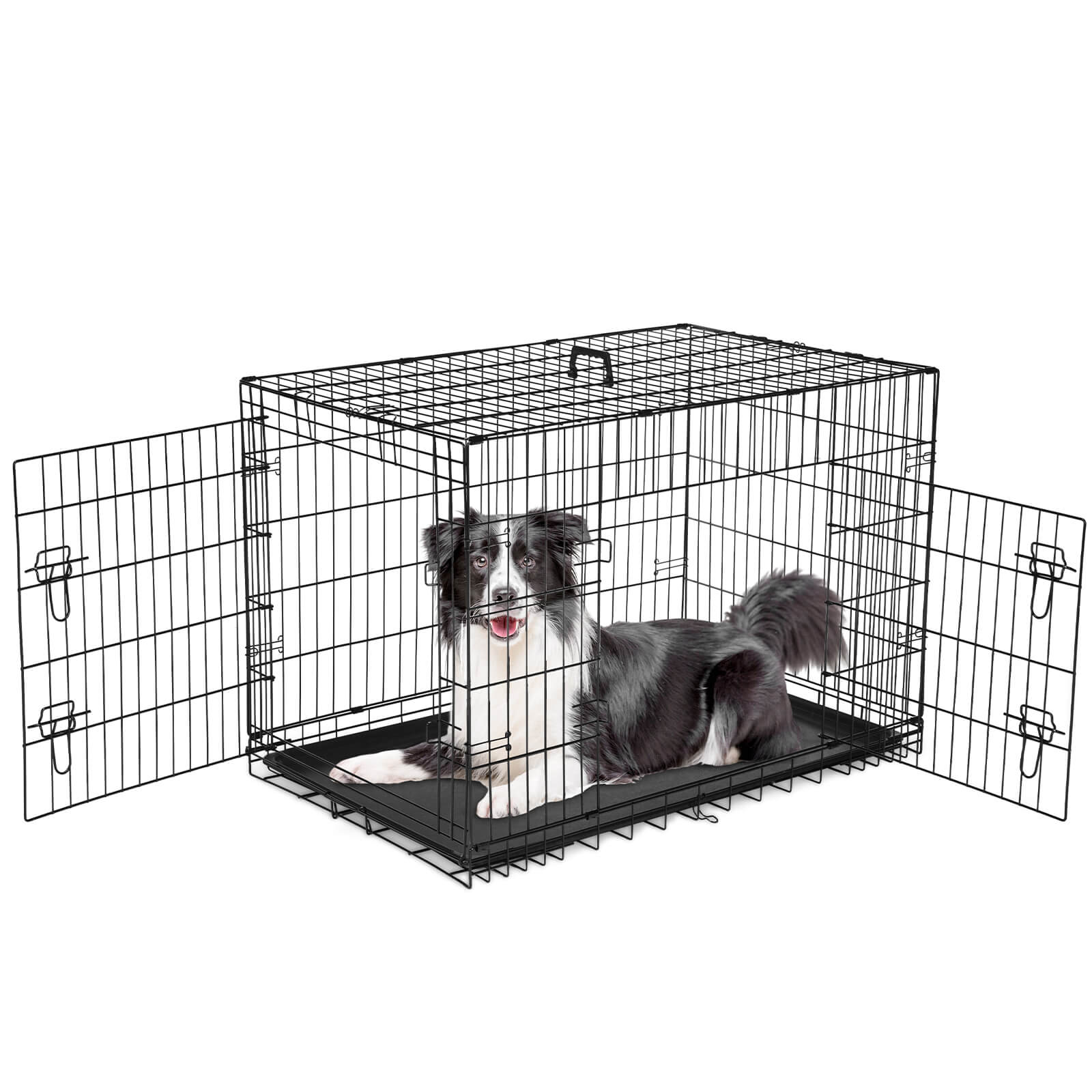 Dog Crate Double Door with Divider Foldable Indoor/Outdoor