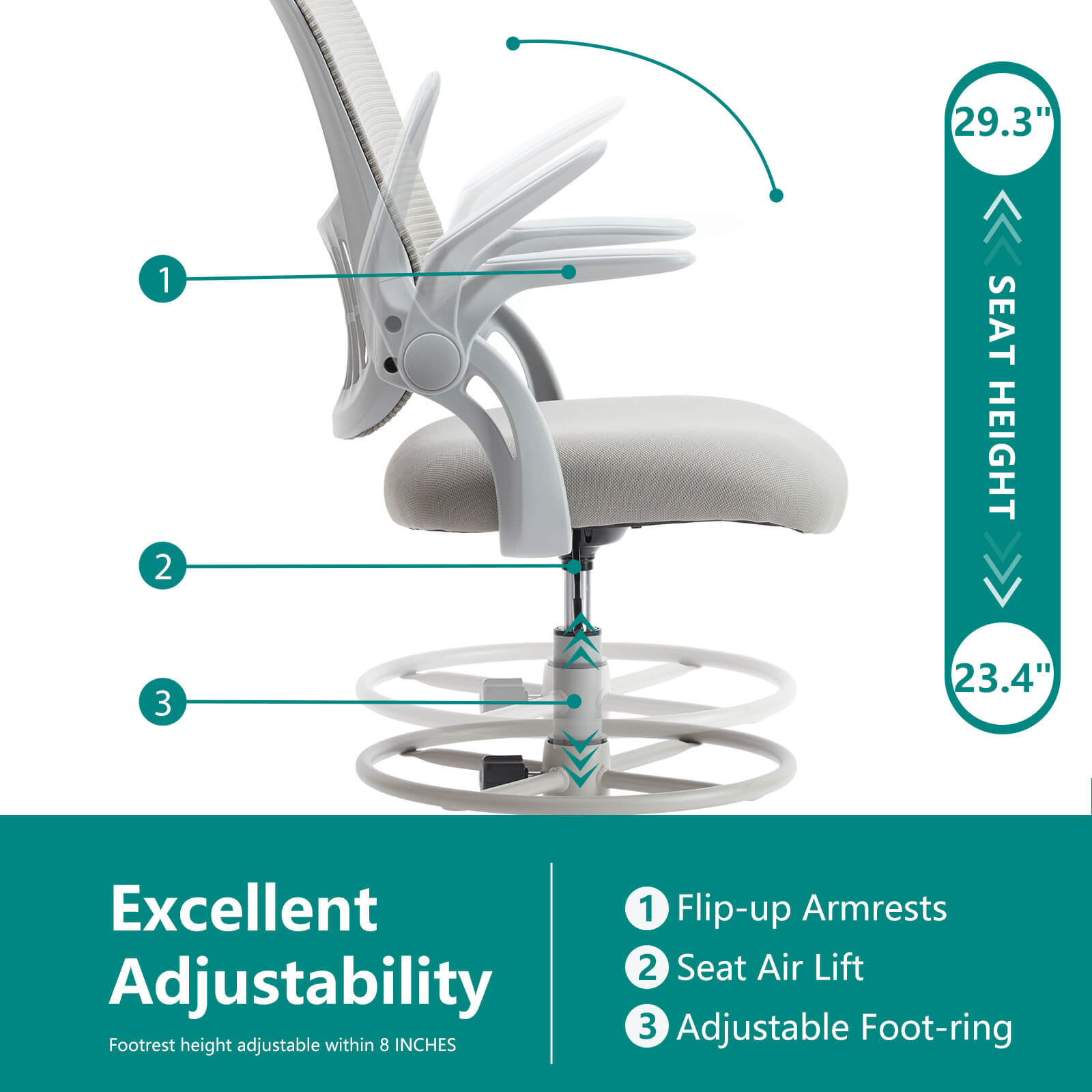 Office Chair with Reversible Armrest Lumbar Support