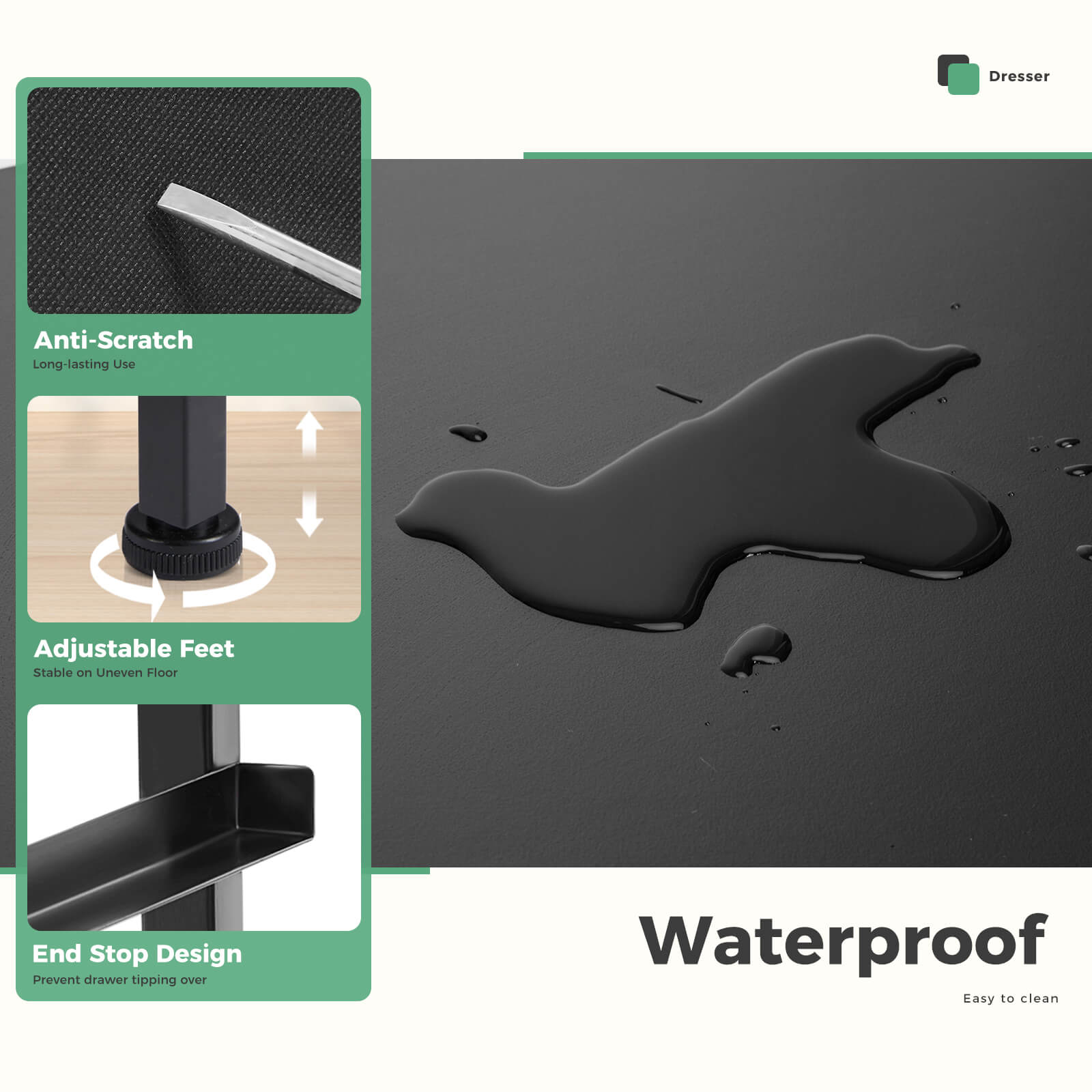 Dresser Wooden Top with Storage for Living Room Bedroom