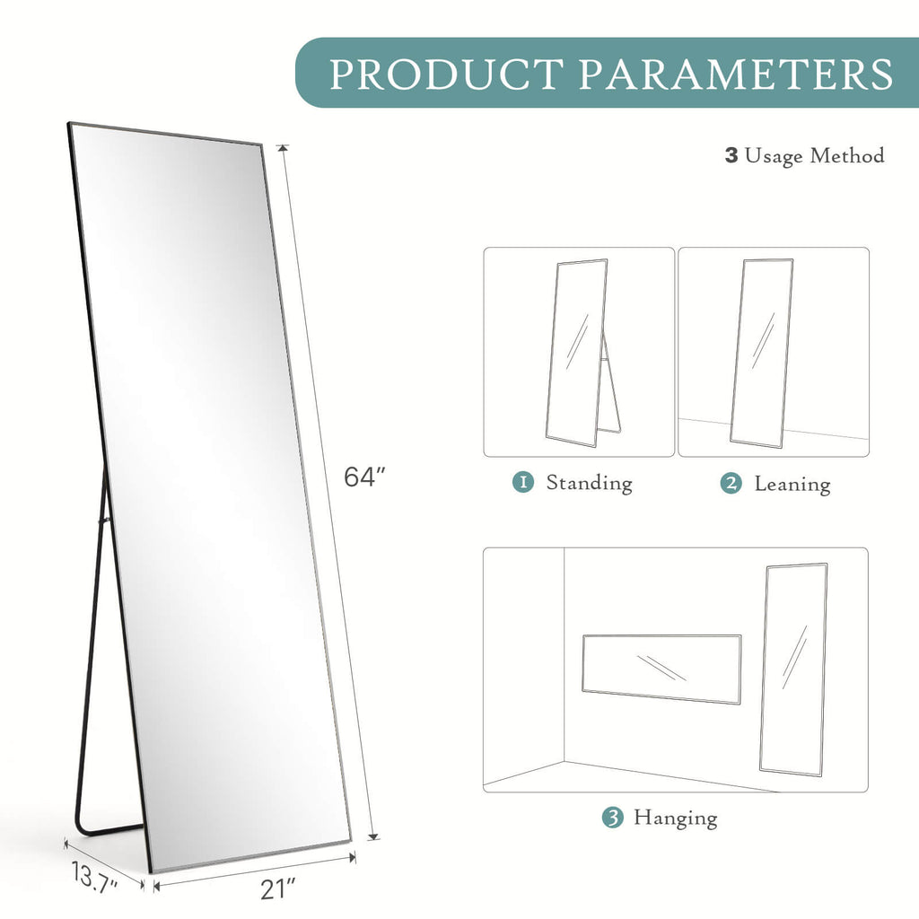 Full Length Mirror Standing or Hanging for Bedroom