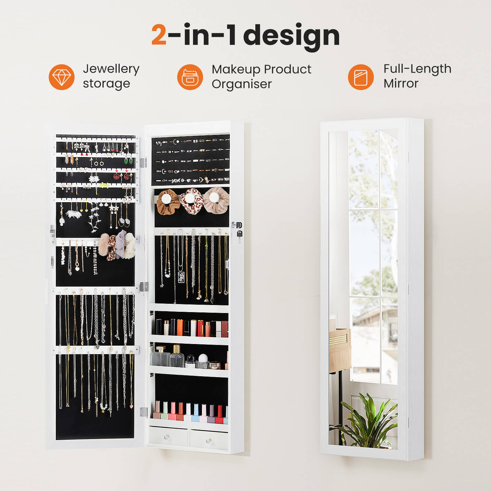 Jewellery Cabinet Hangable with Mirror for Bedroom