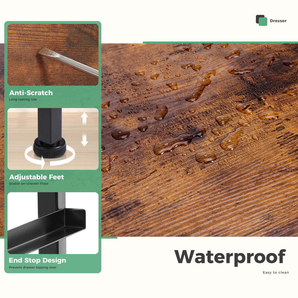 Dresser Wooden Top with Storage for Living Room Bedroom