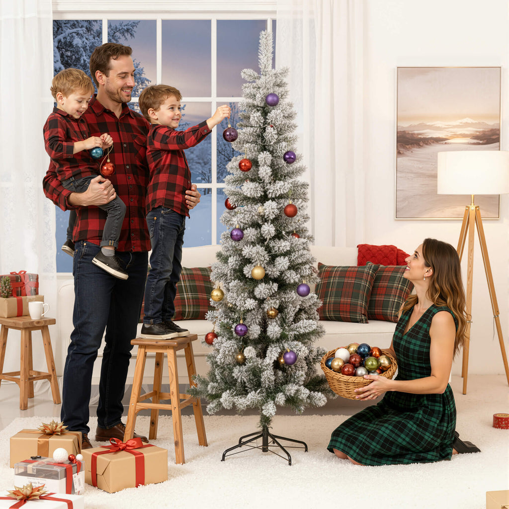 Luxury Pre-Decorated Artificial Fir Christmas Pencil Tree with Lights