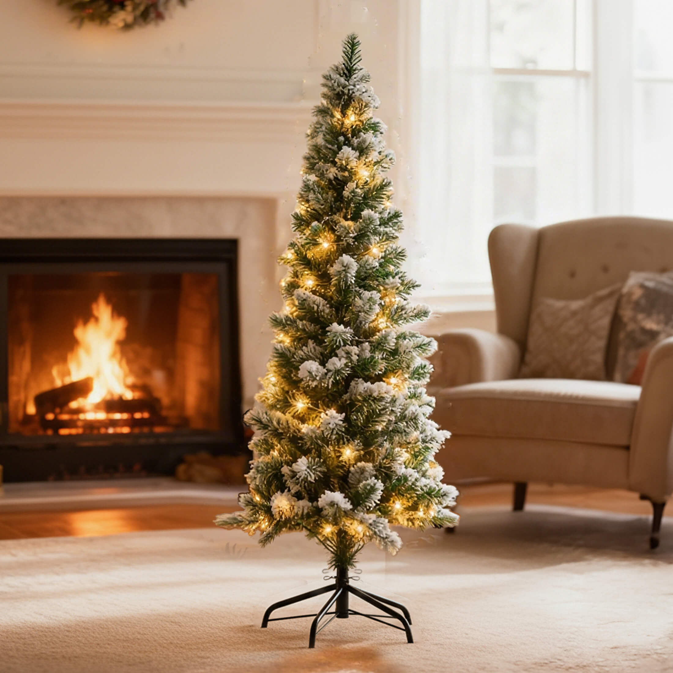 Luxury Pre-Decorated Artificial Fir Christmas Pencil Tree with Lights