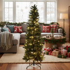 Luxury Pre-Decorated Artificial Fir Christmas Pencil Tree with Lights