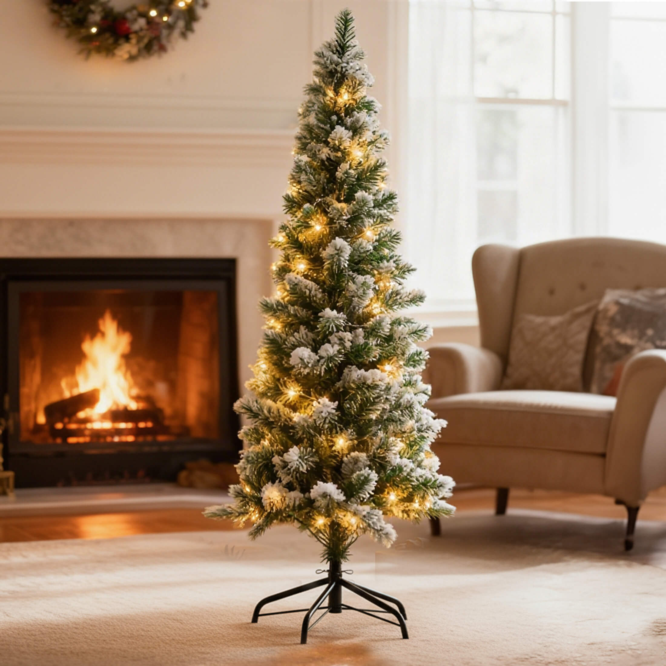 Luxury Pre-Decorated Artificial Fir Christmas Pencil Tree with Lights