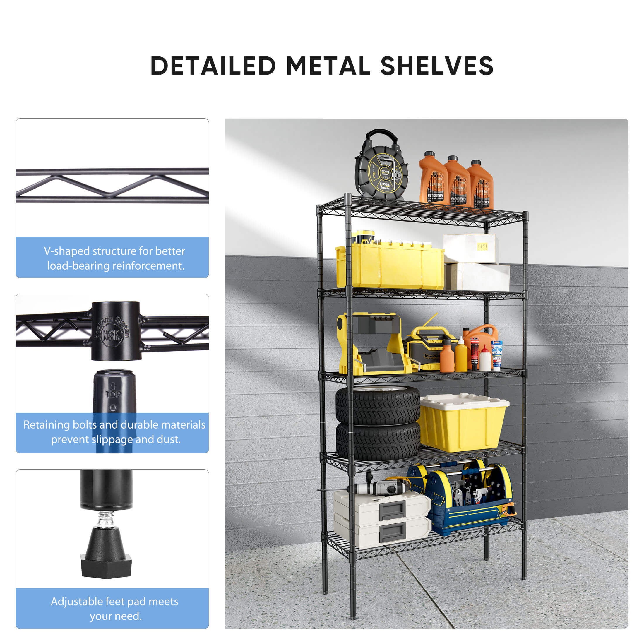 Shelf Metal Heavy Duty Construction For Kitchen Pantry