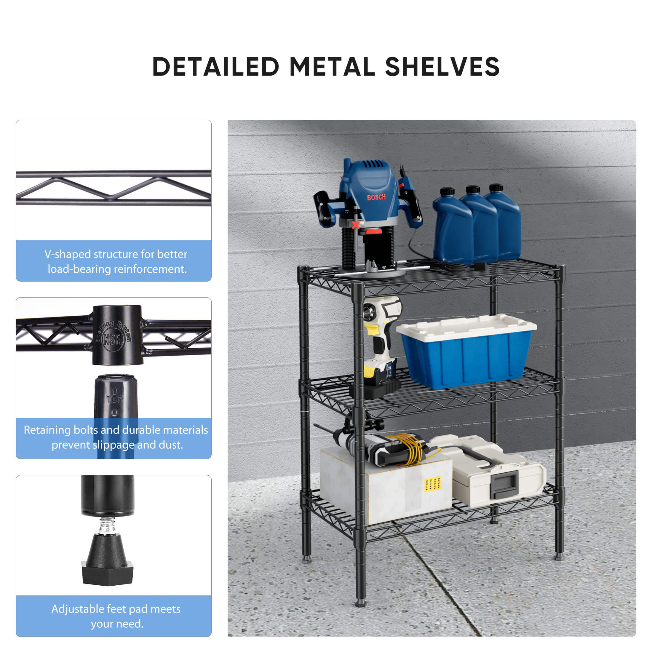 Shelf Metal Heavy Duty Construction For Kitchen Pantry