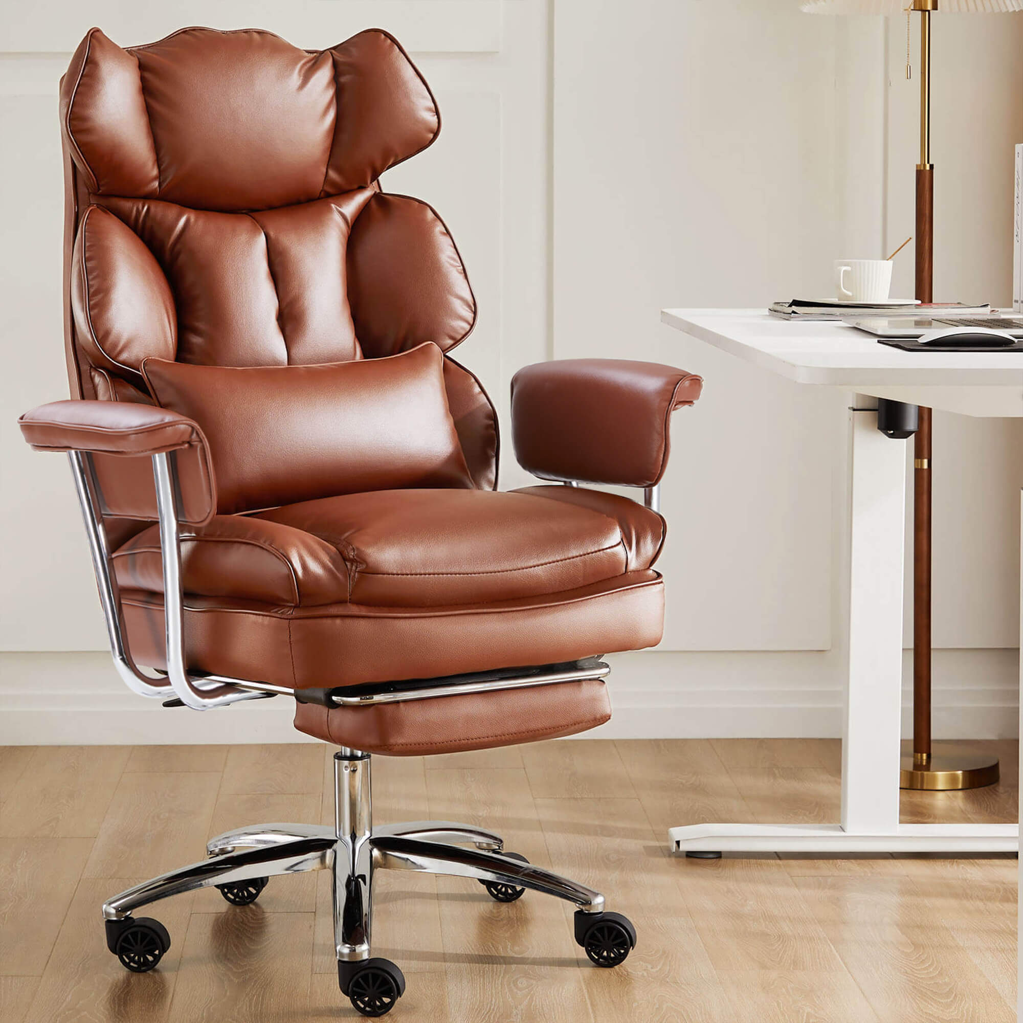 Computer Chair Leather with Leg Rest for Office