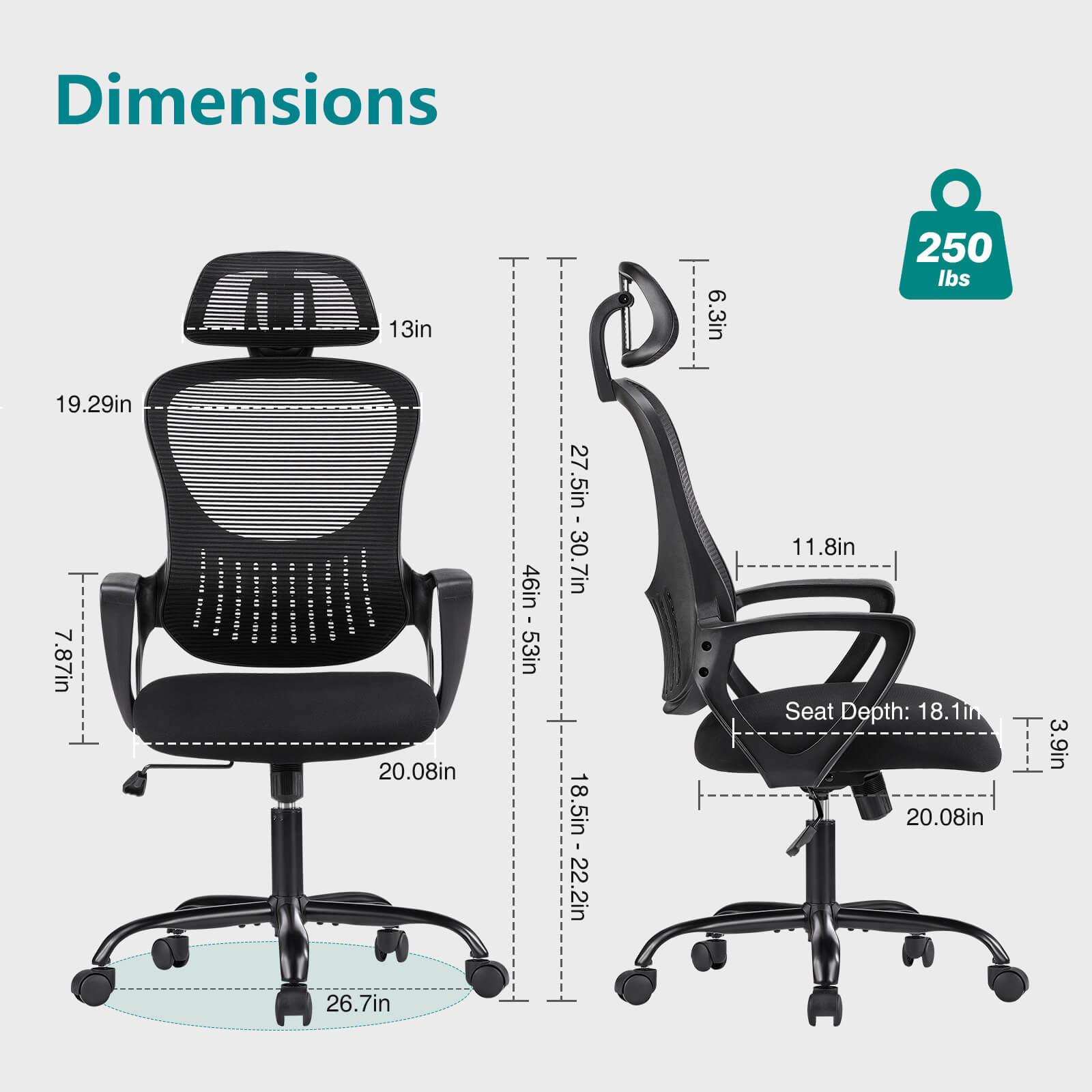 Office Chair High Back with Adjustable Headrest for Office