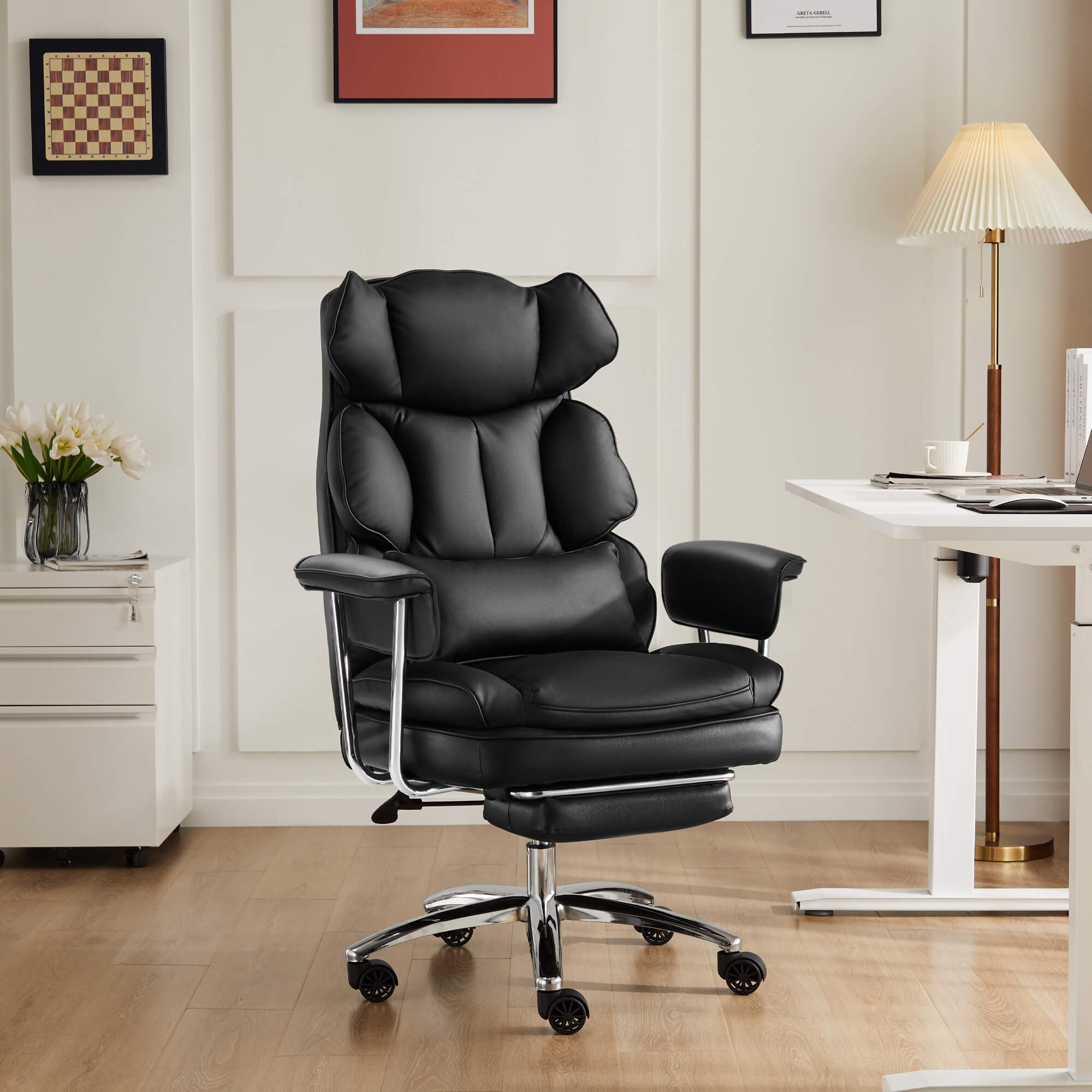 Computer Chair Leather with Leg Rest for Office