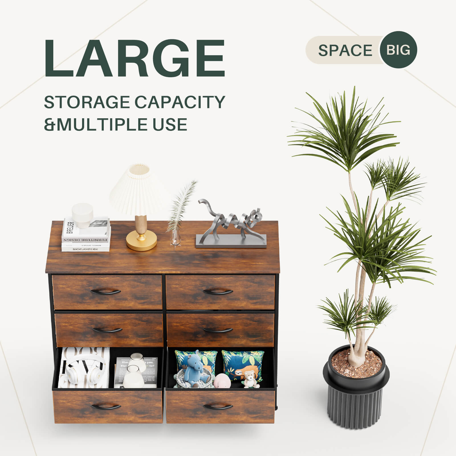 TV Stand with Wide Drawers for Bedroom