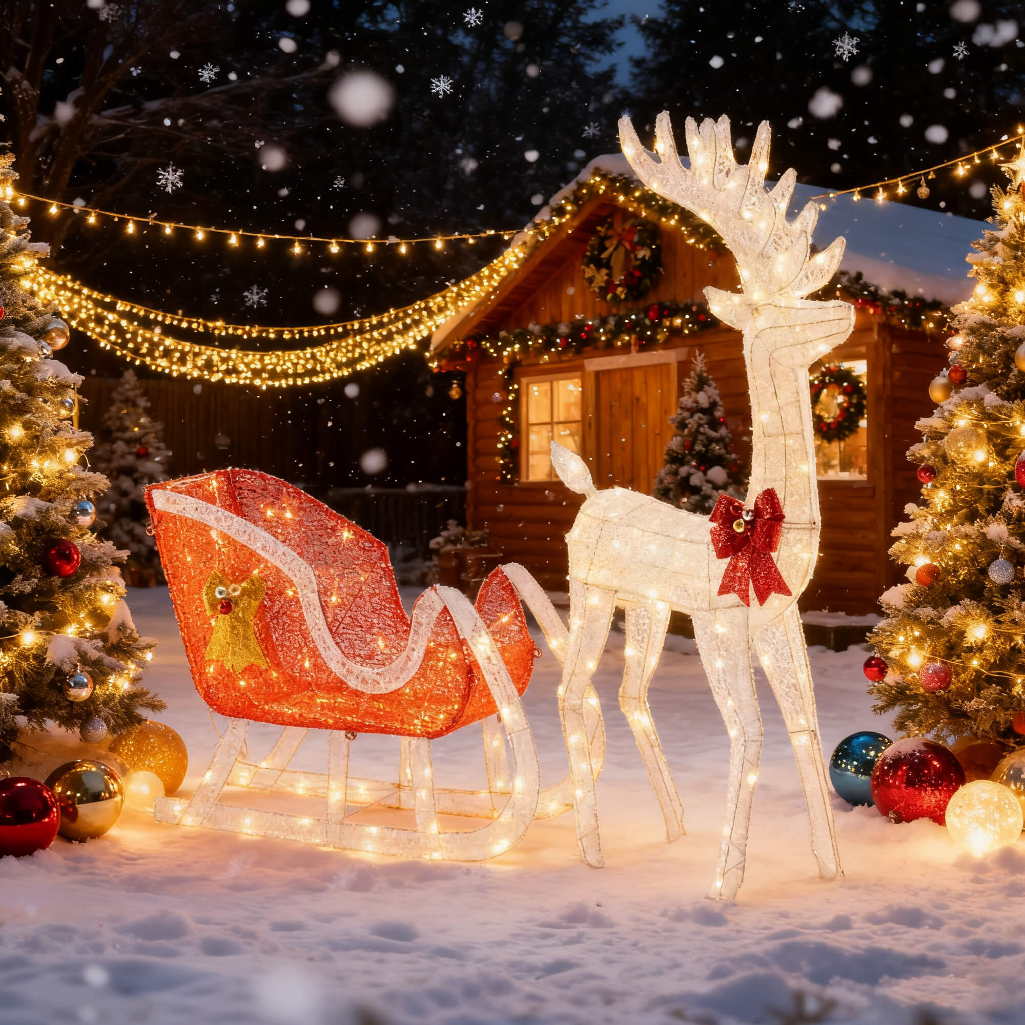 LED Reindeer Sleigh Set - Outdoor Christmas Decor