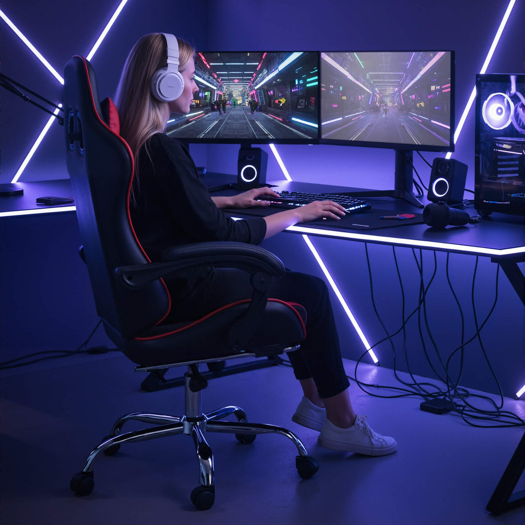 Gaming Chair with Footrest Upholstered Armrests for Home Office