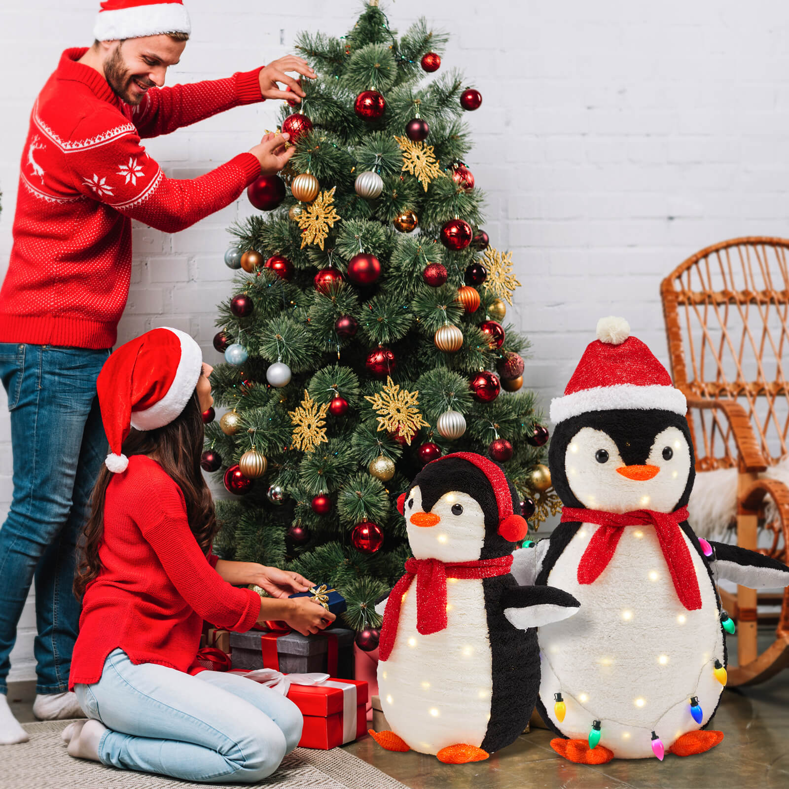 Lighted Penguin Set Outdoor Christmas Decoration