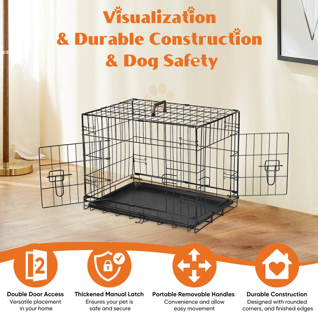 Dog Crate Double Door with Divider Foldable Indoor/Outdoor