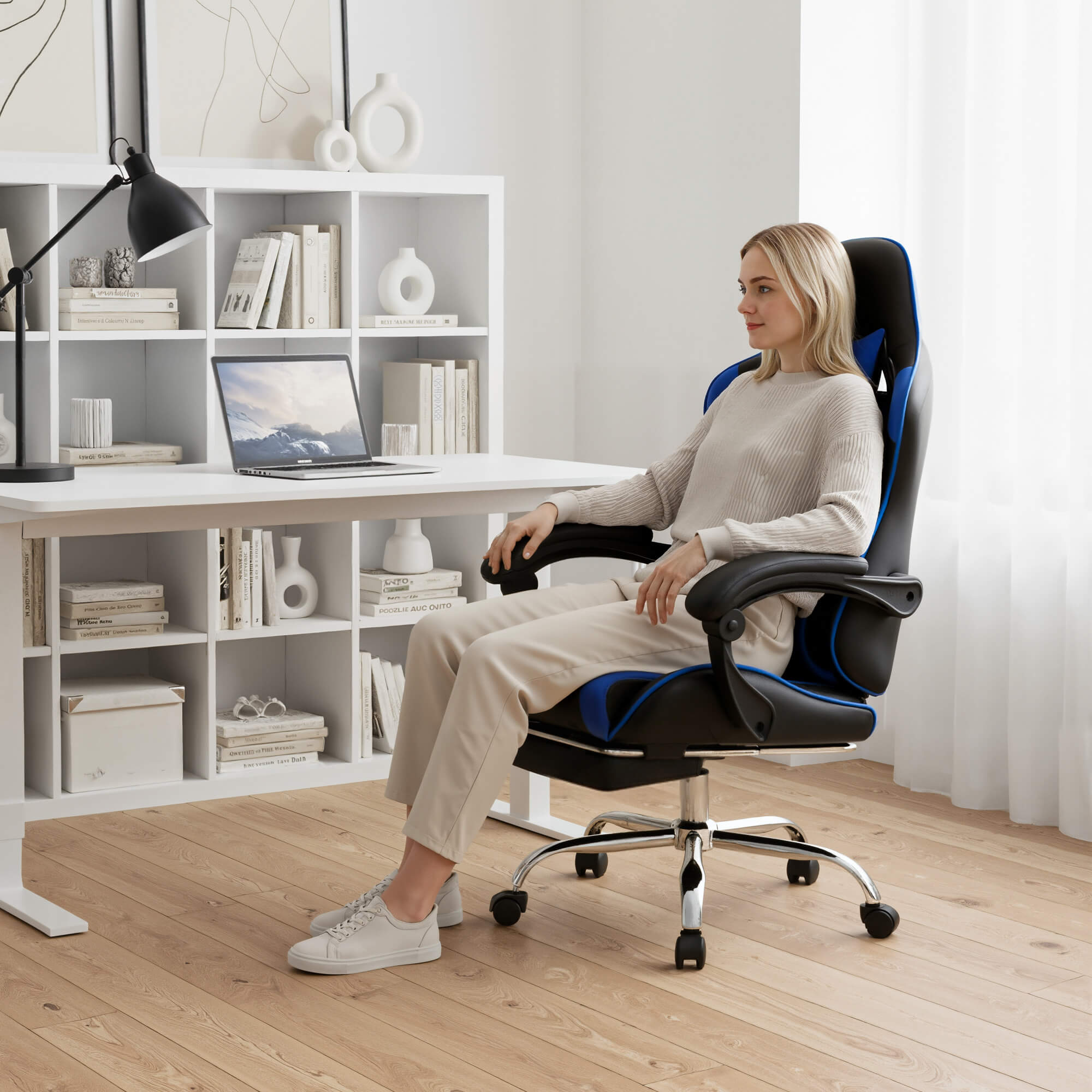 Gaming Chair with Footrest Upholstered Armrests for Home Office