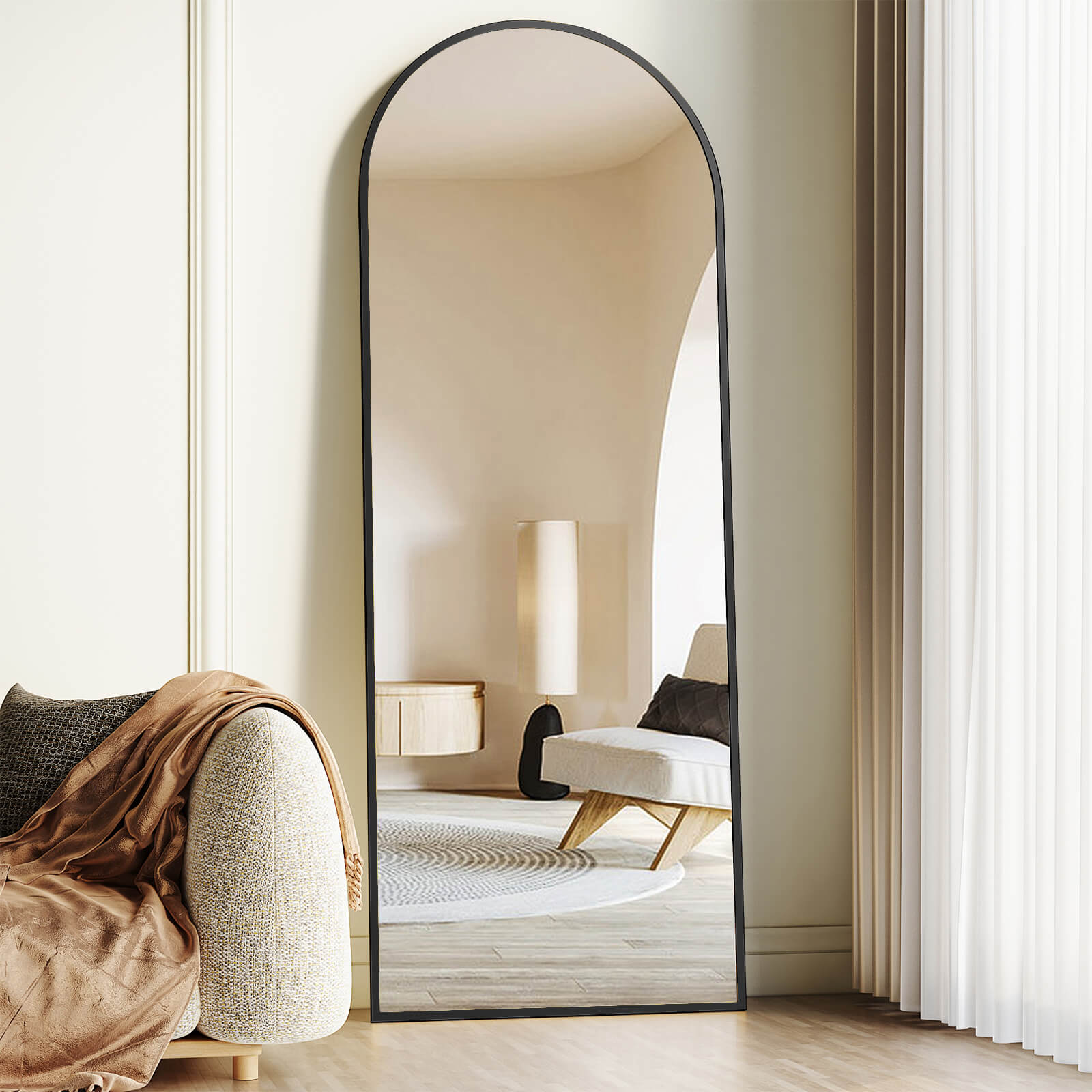 Floor Mirror with Slim Metal Frame for Bedroom