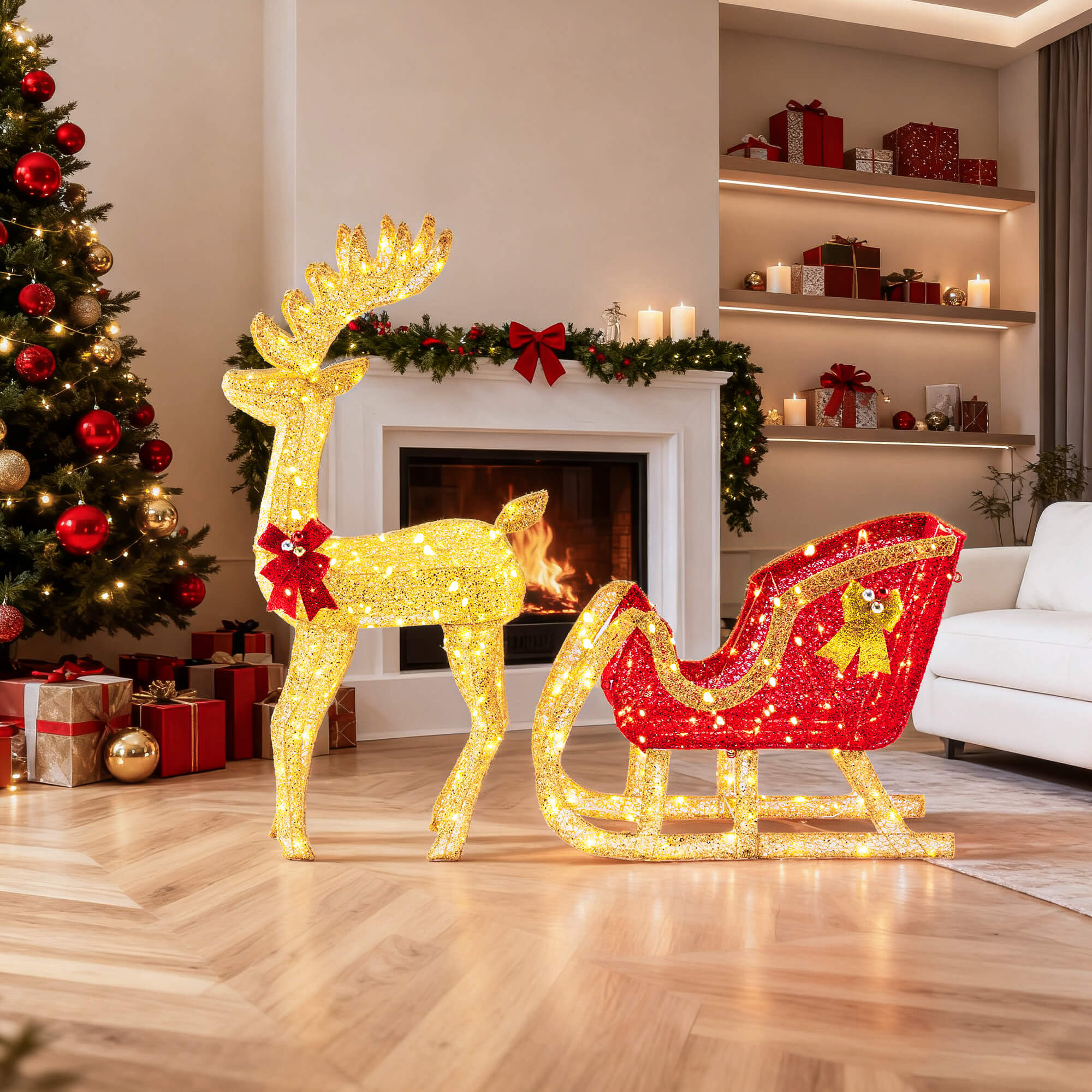 LED Reindeer Sleigh Set - Outdoor Christmas Decor