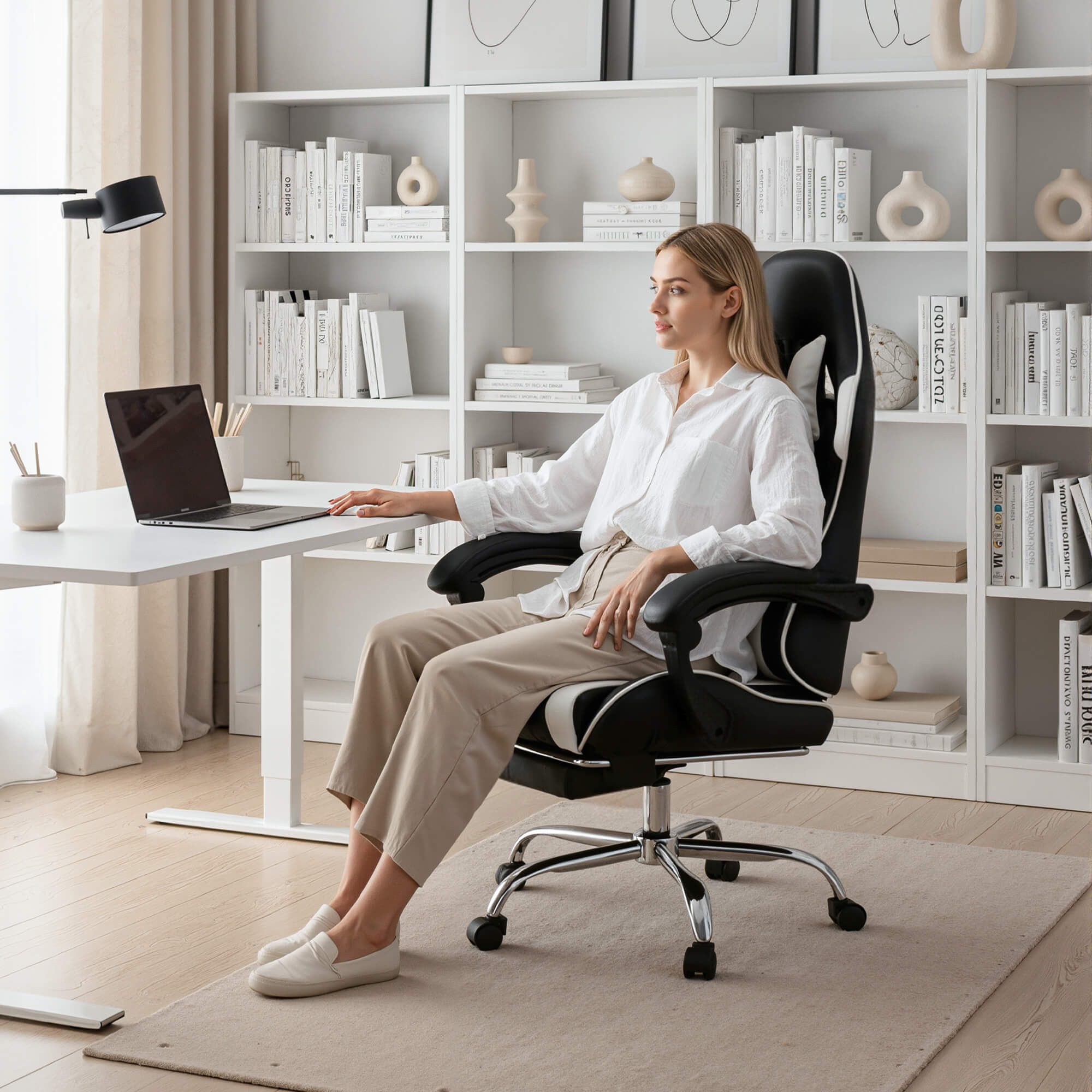 Gaming Chair with Footrest Upholstered Armrests for Home Office