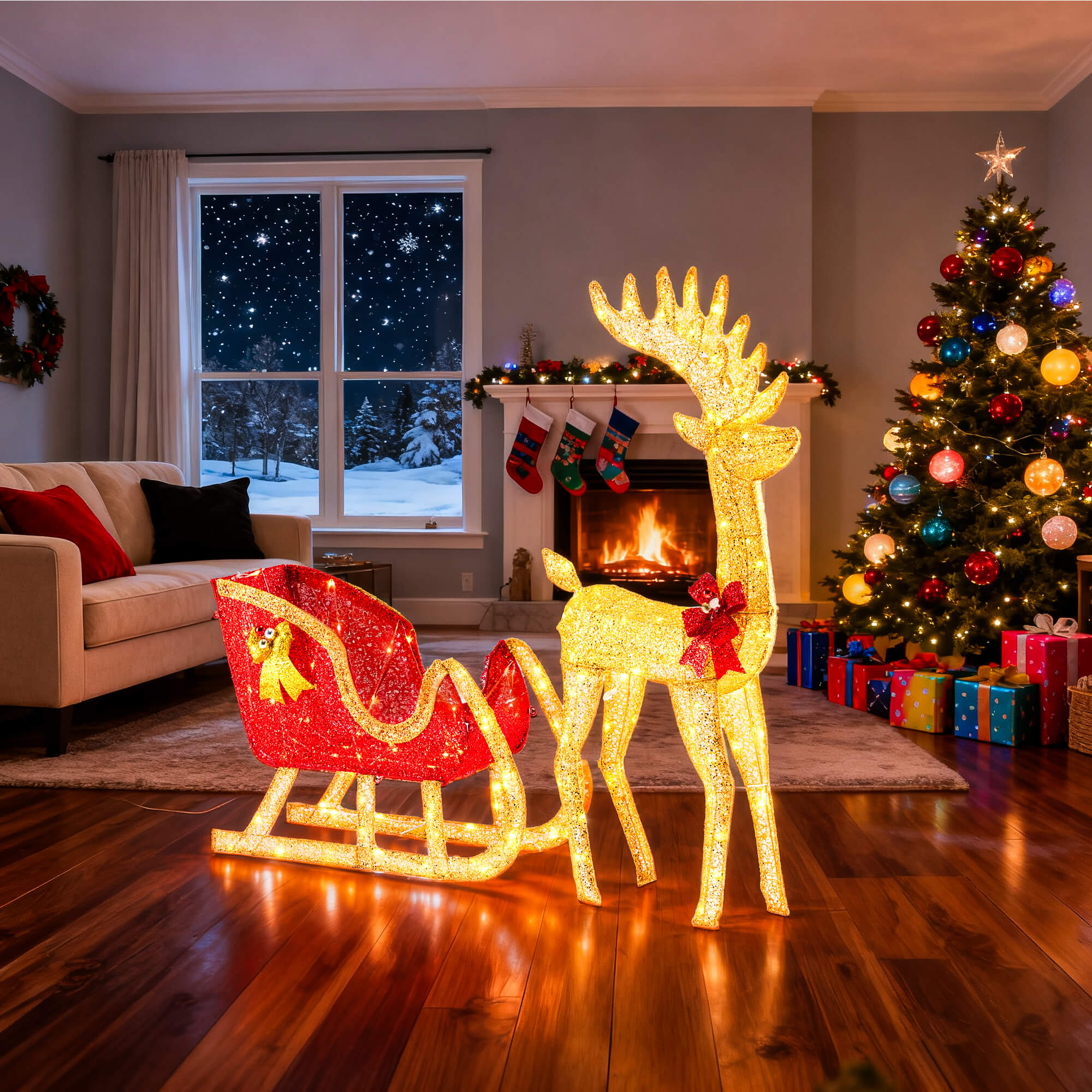 LED Reindeer Sleigh Set - Outdoor Christmas Decor