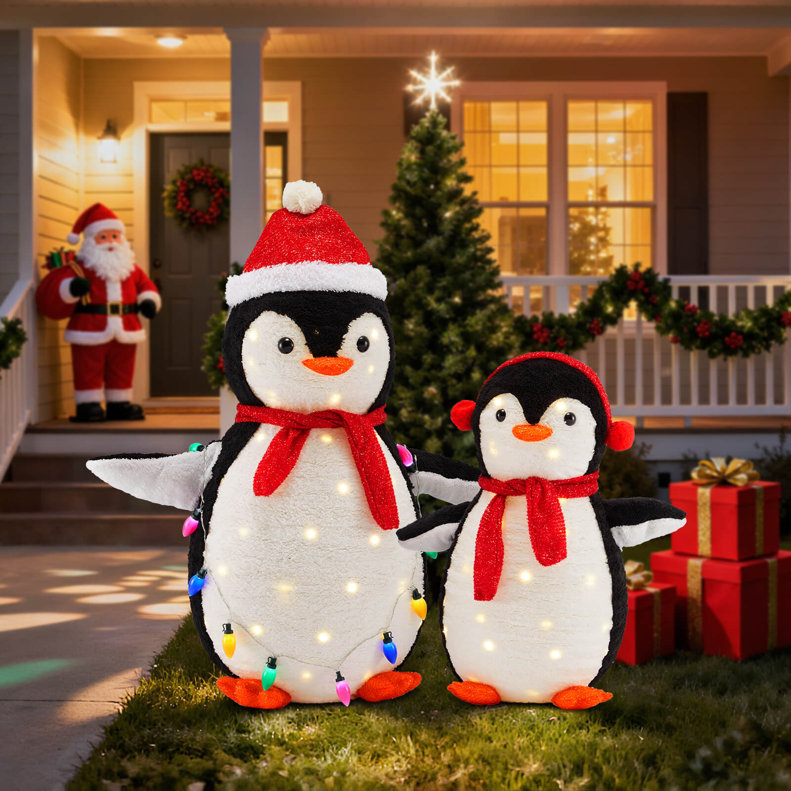 Lighted Penguin Set Outdoor Christmas Decoration