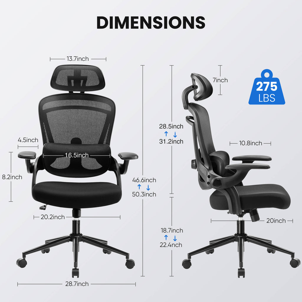 Office Chair 120° Tilt with Flip-Up Armrests for Offices