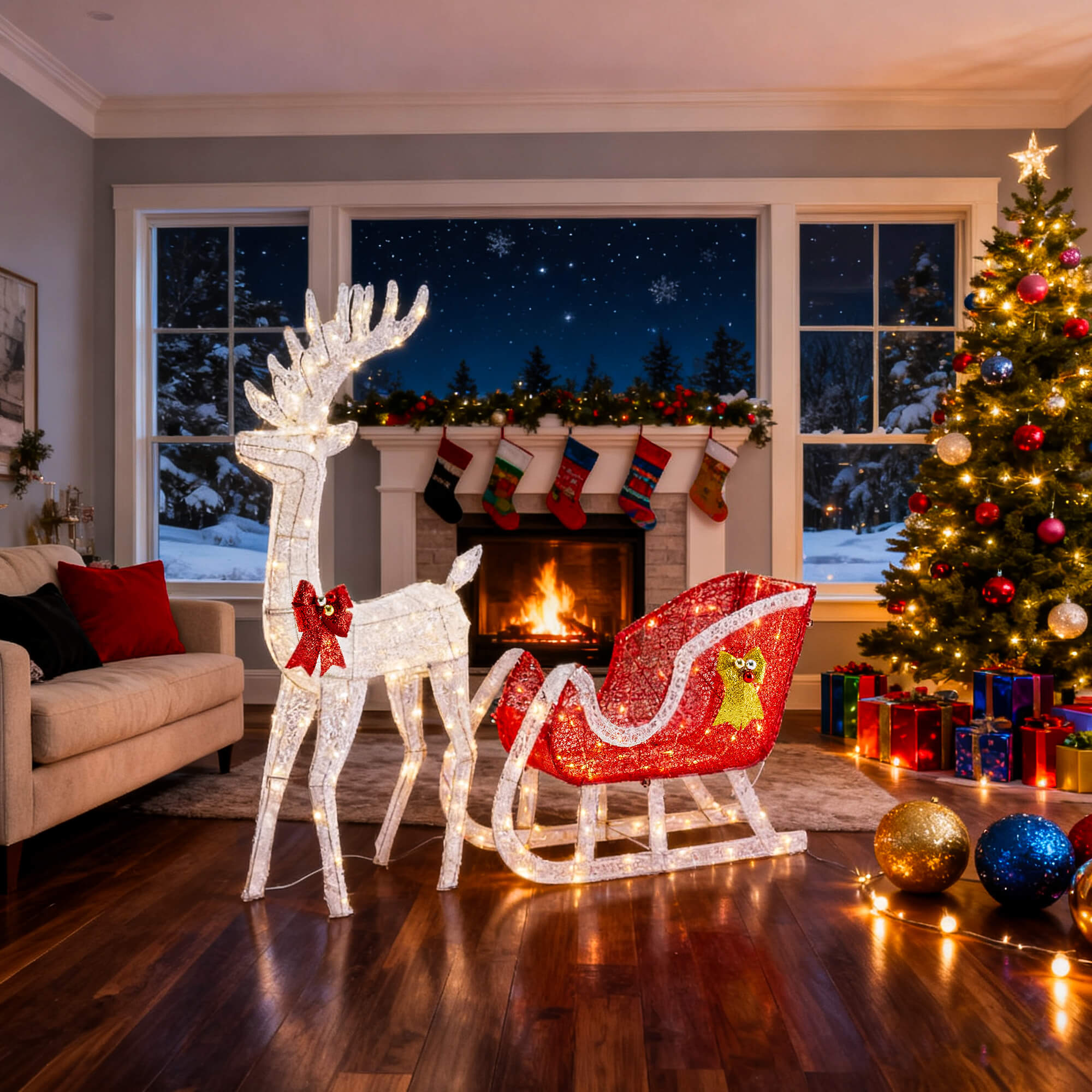 LED Reindeer Sleigh Set - Outdoor Christmas Decor