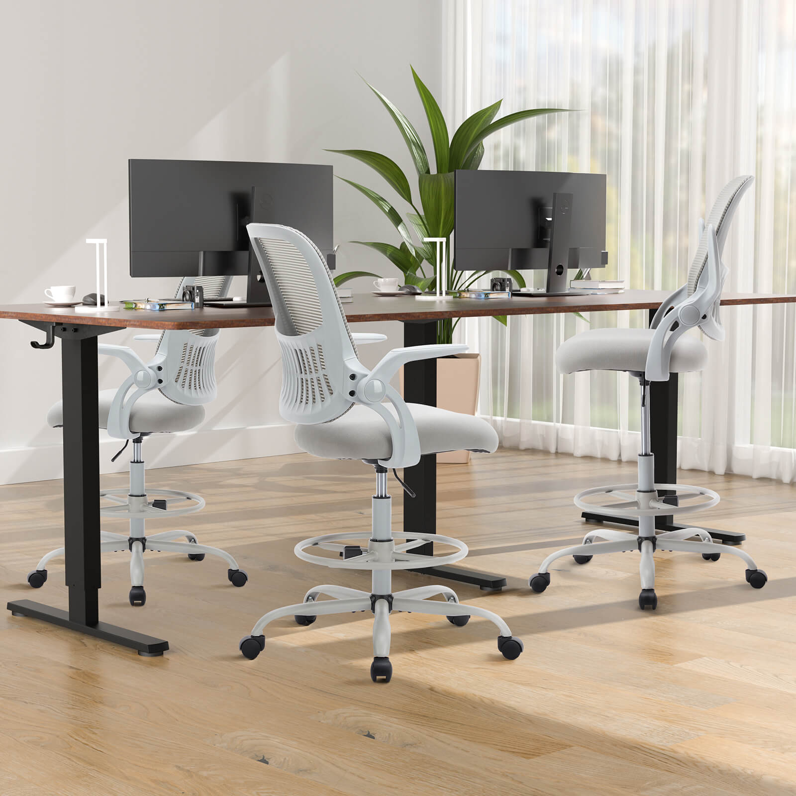 Office Chair with Reversible Armrest Lumbar Support