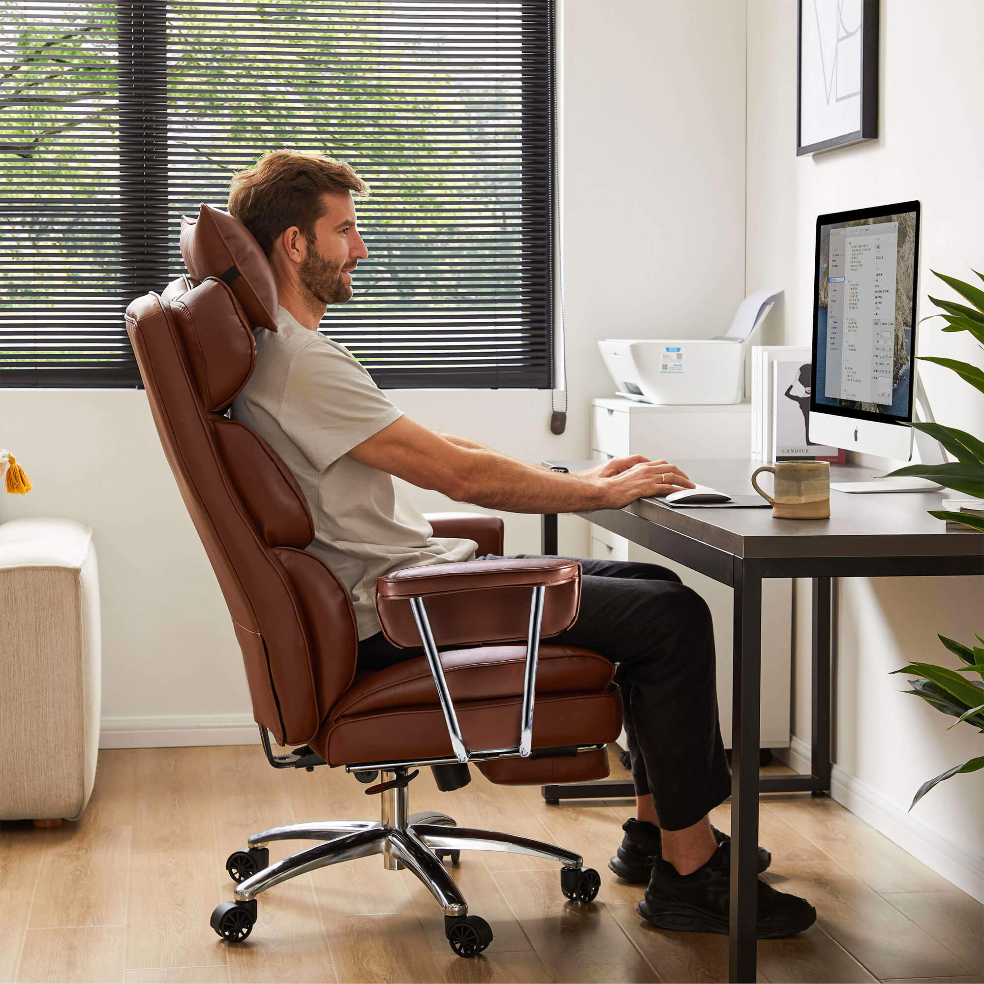 Computer Chair Leather with Leg Rest for Office