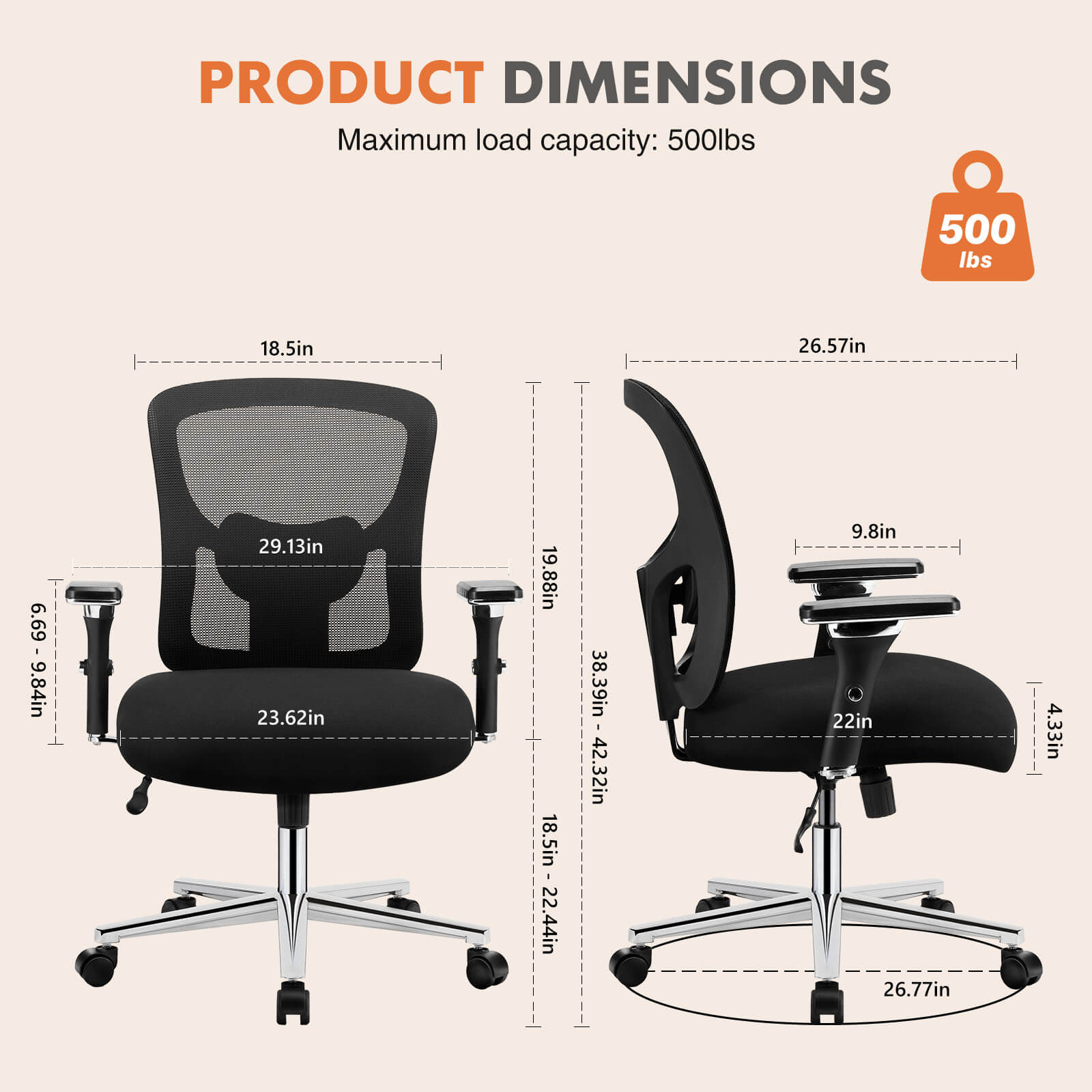 Office Chair with Adjustable Lumbar Support Oversized Cushion